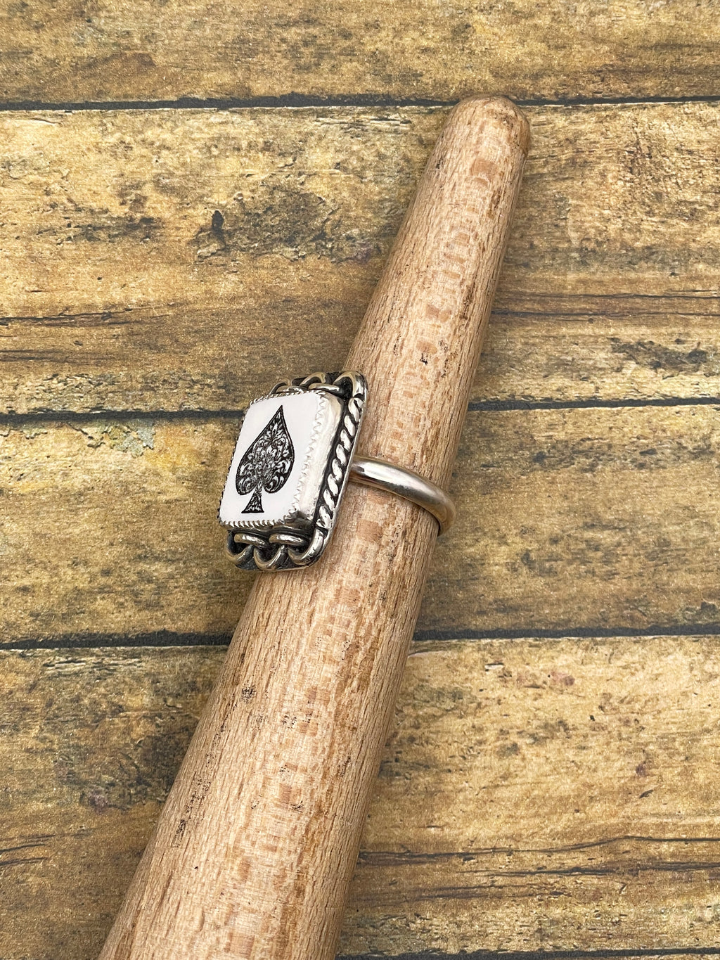 Luck-Trustone Spade Ring with Chain Detail