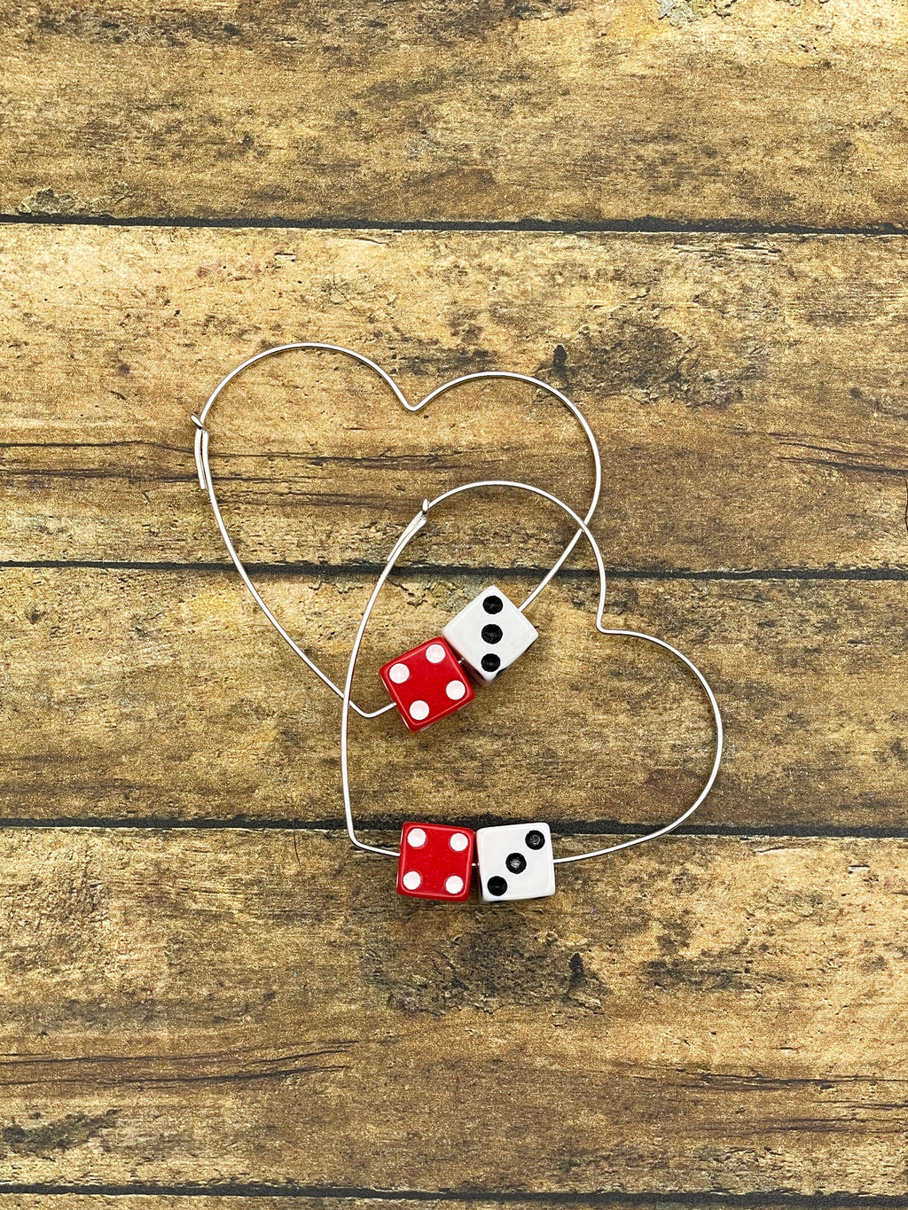 Zoe-Red & White Dice Heart Hoops