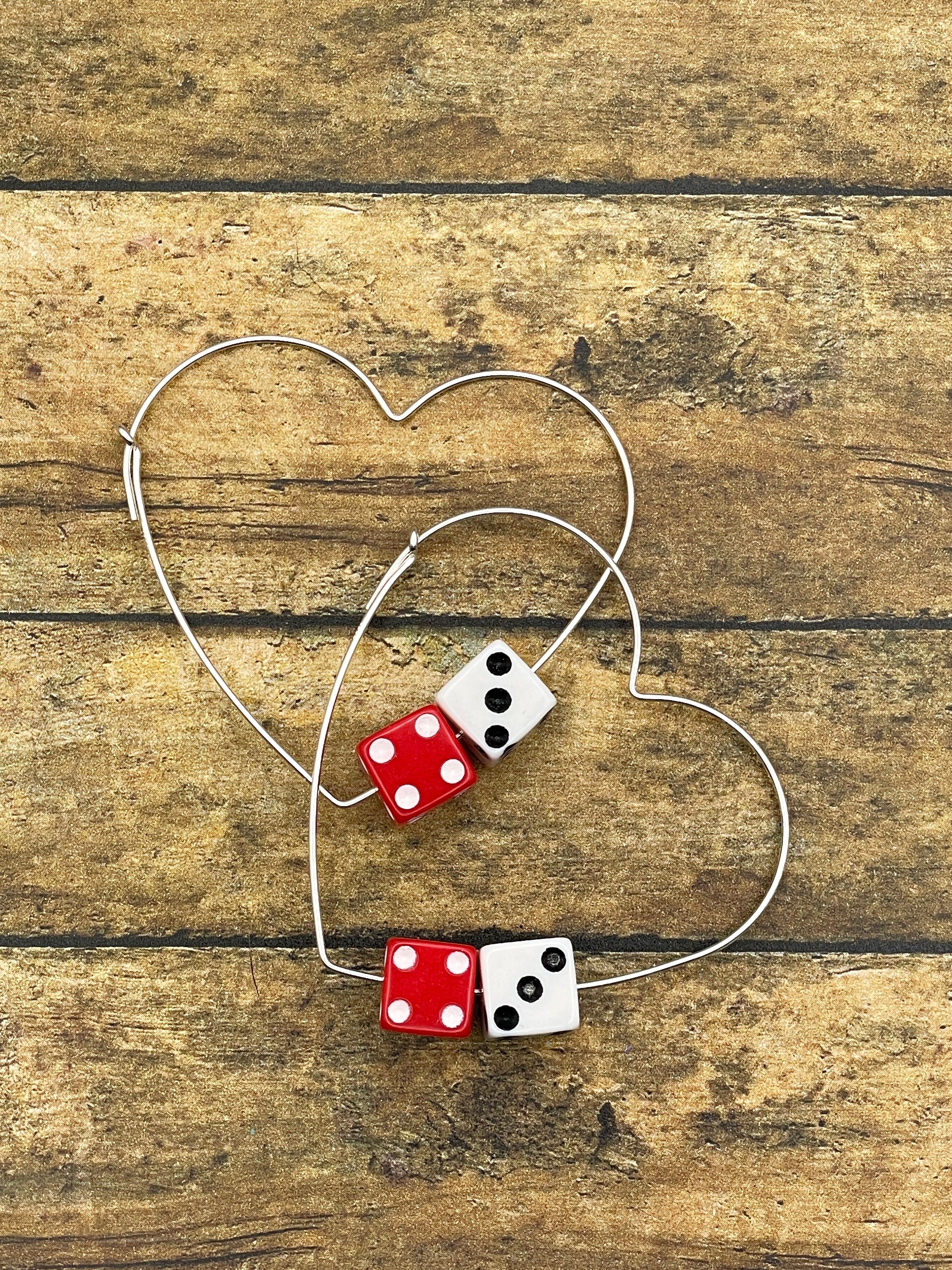 Zoe-Red & White Dice Heart Hoops