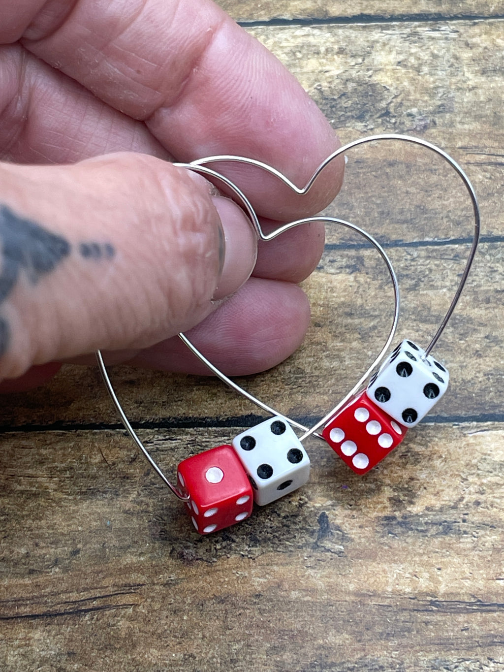 Zoe-Red & White Dice Heart Hoops