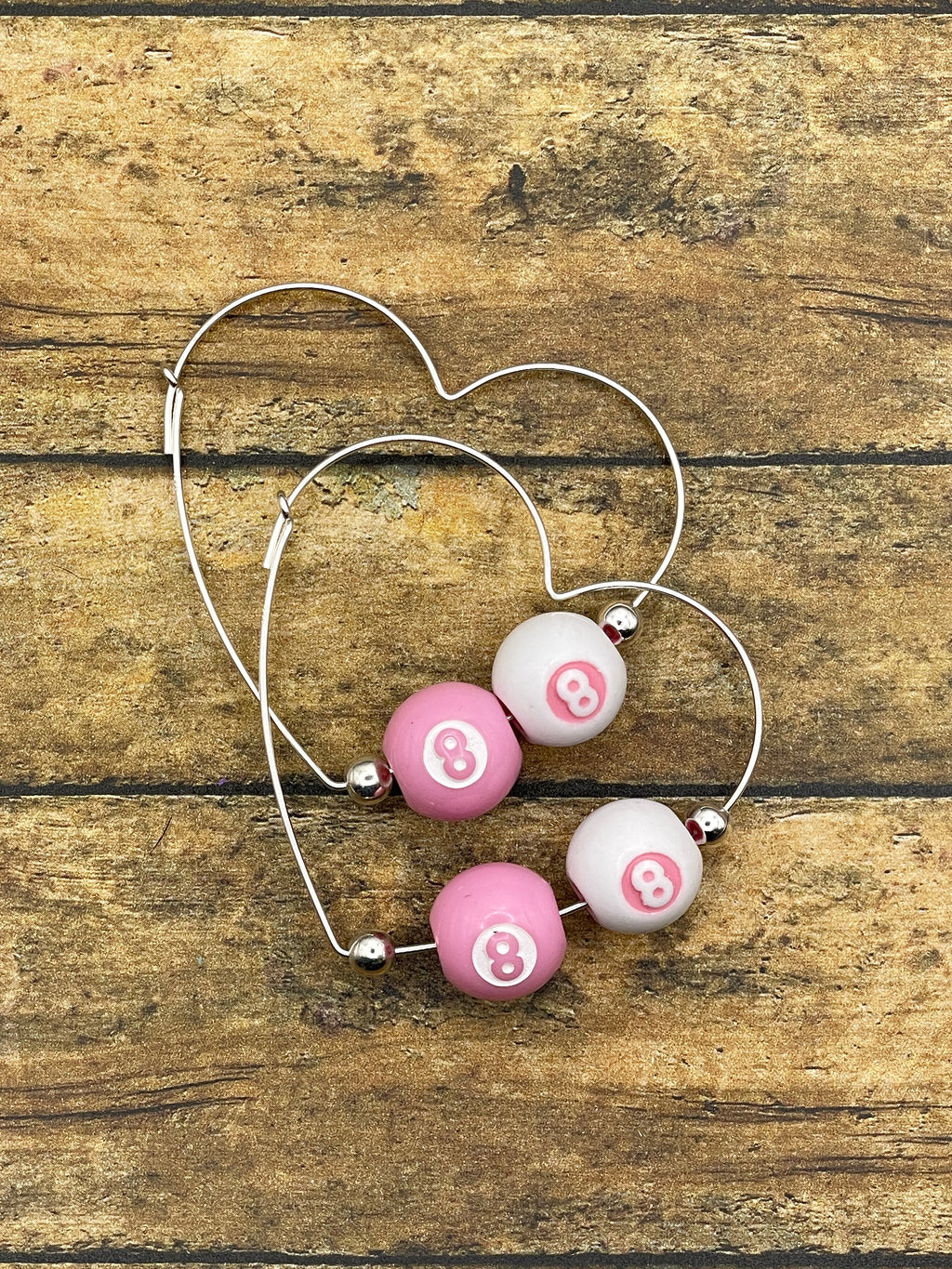 Slay-Mini Billiard Pink/White 8-Ball Heart Shaped Hoops