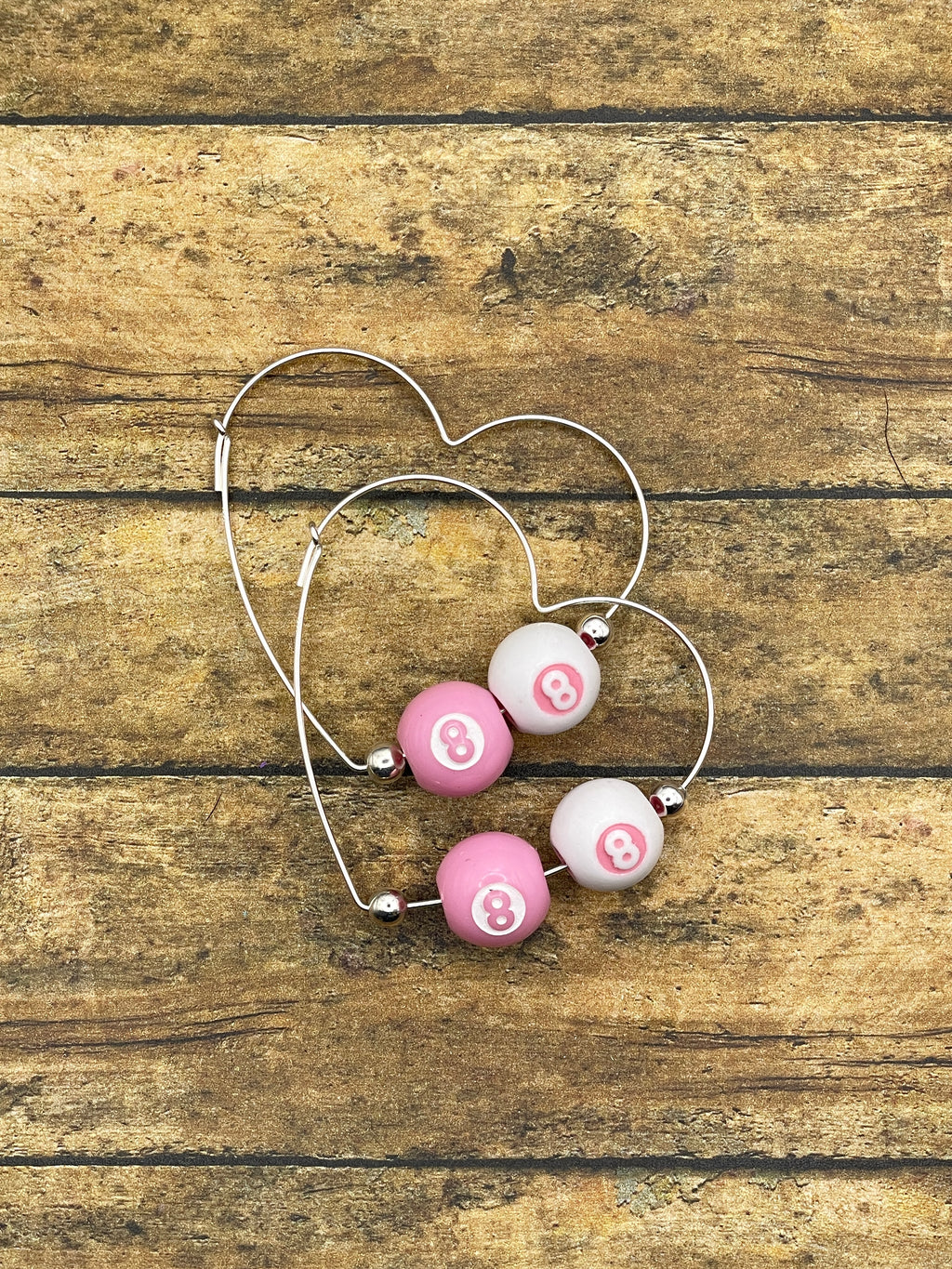 Slay-Mini Billiard Pink/White 8-Ball Heart Shaped Hoops