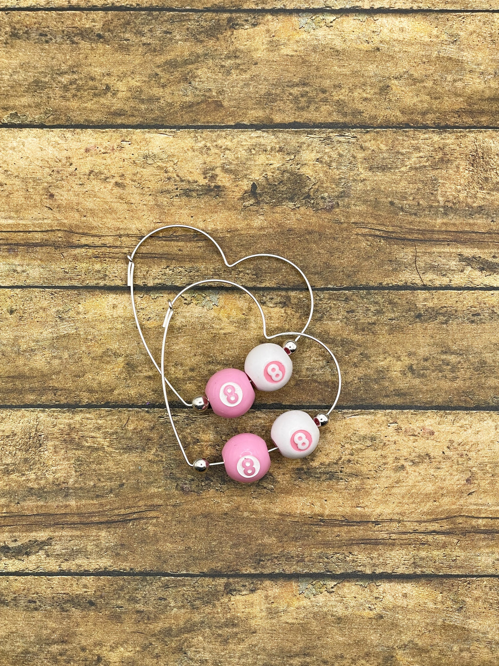 Slay-Mini Billiard Pink/White 8-Ball Heart Shaped Hoops
