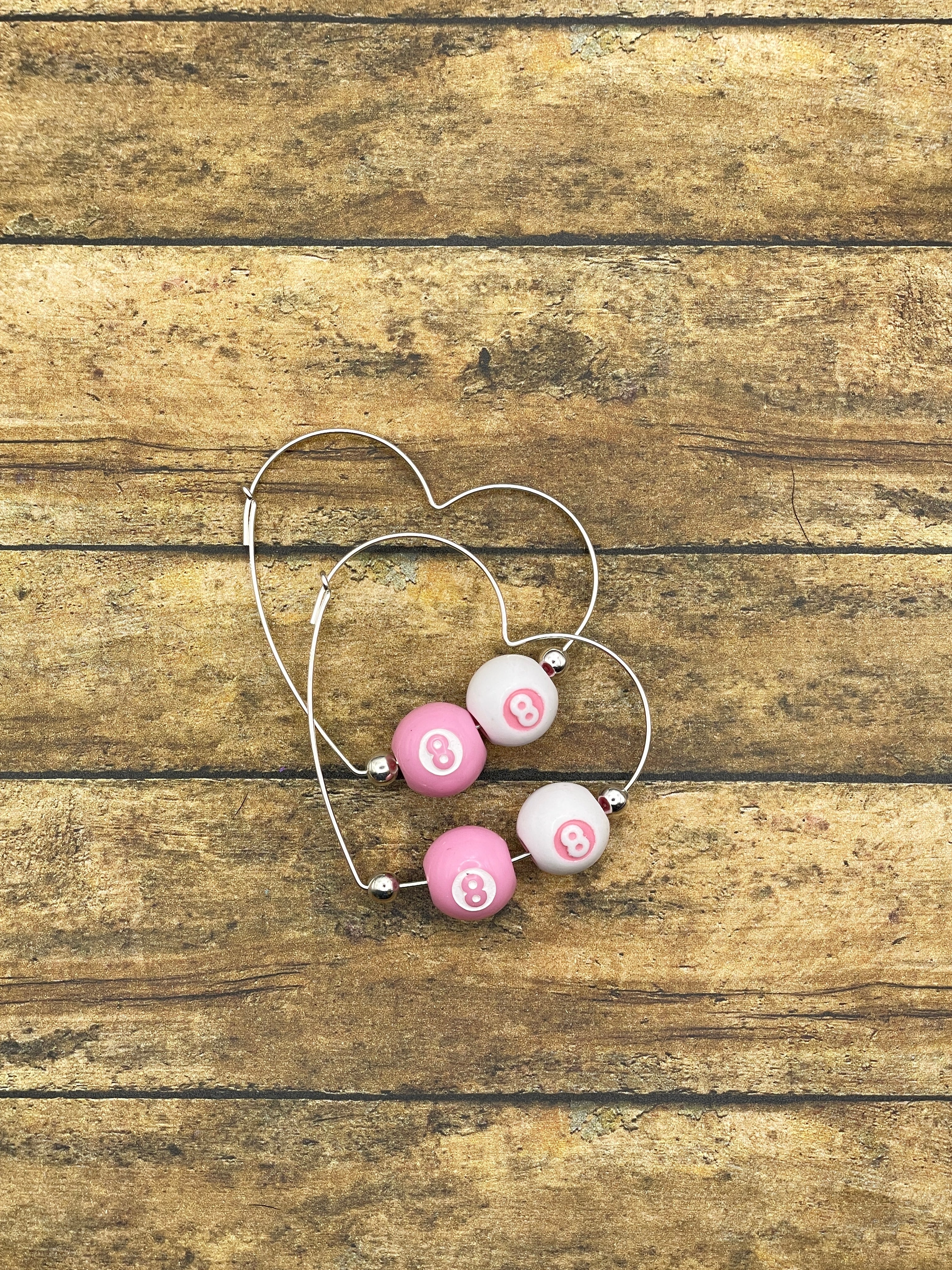 Slay-Mini Billiard Pink/White 8-Ball Heart Shaped Hoops