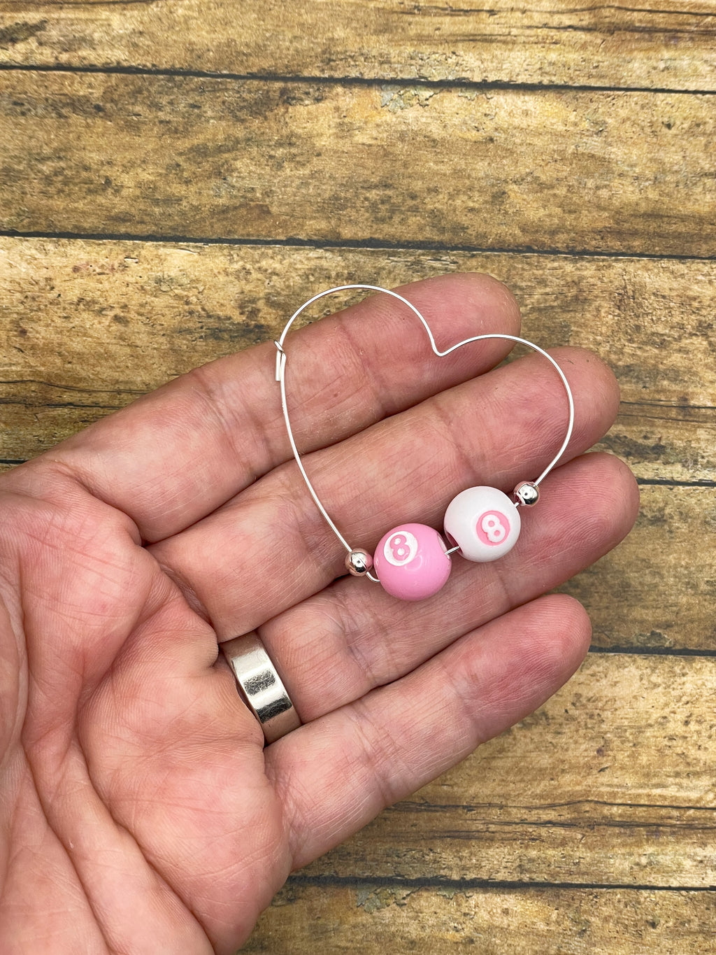 Slay-Mini Billiard Pink/White 8-Ball Heart Shaped Hoops