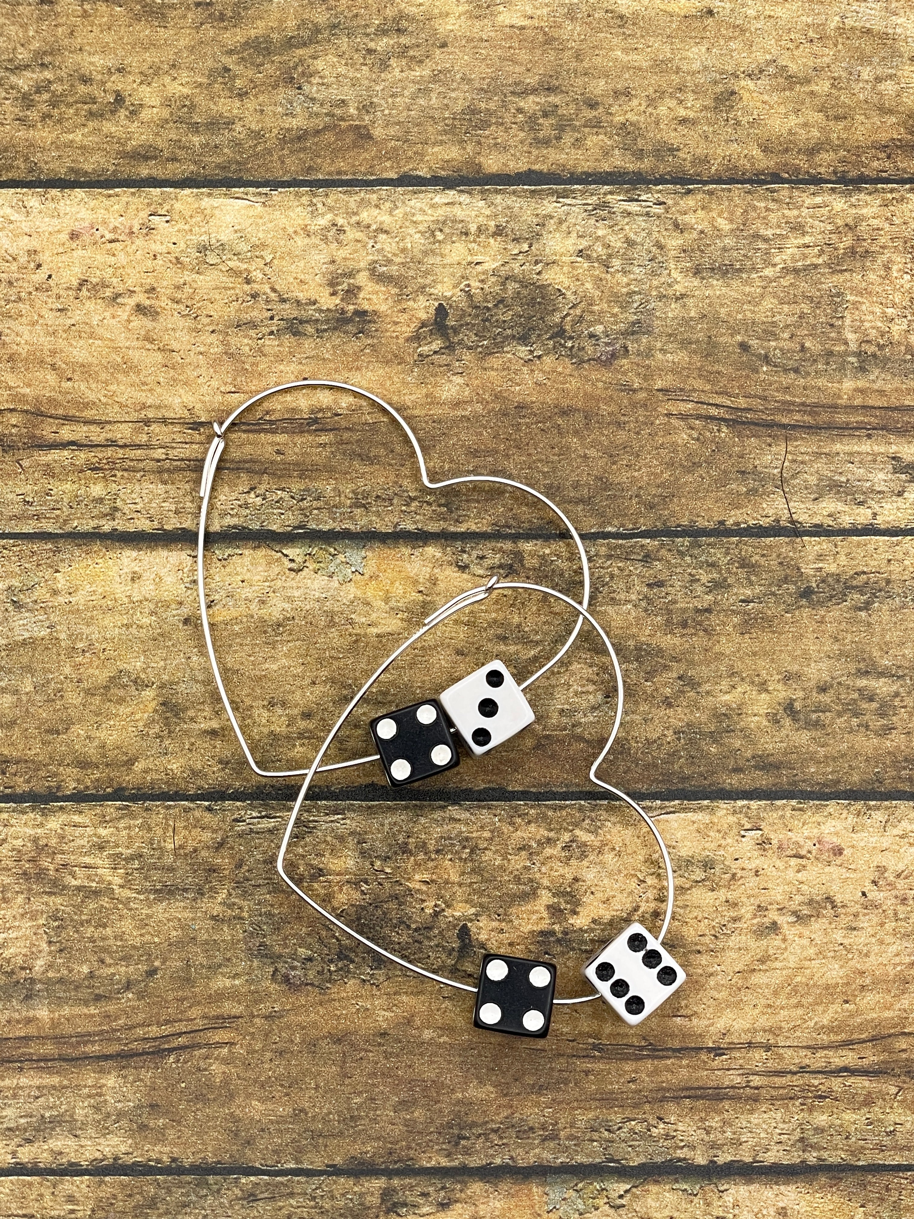 Zola-Black & White Dice Heart Hoops