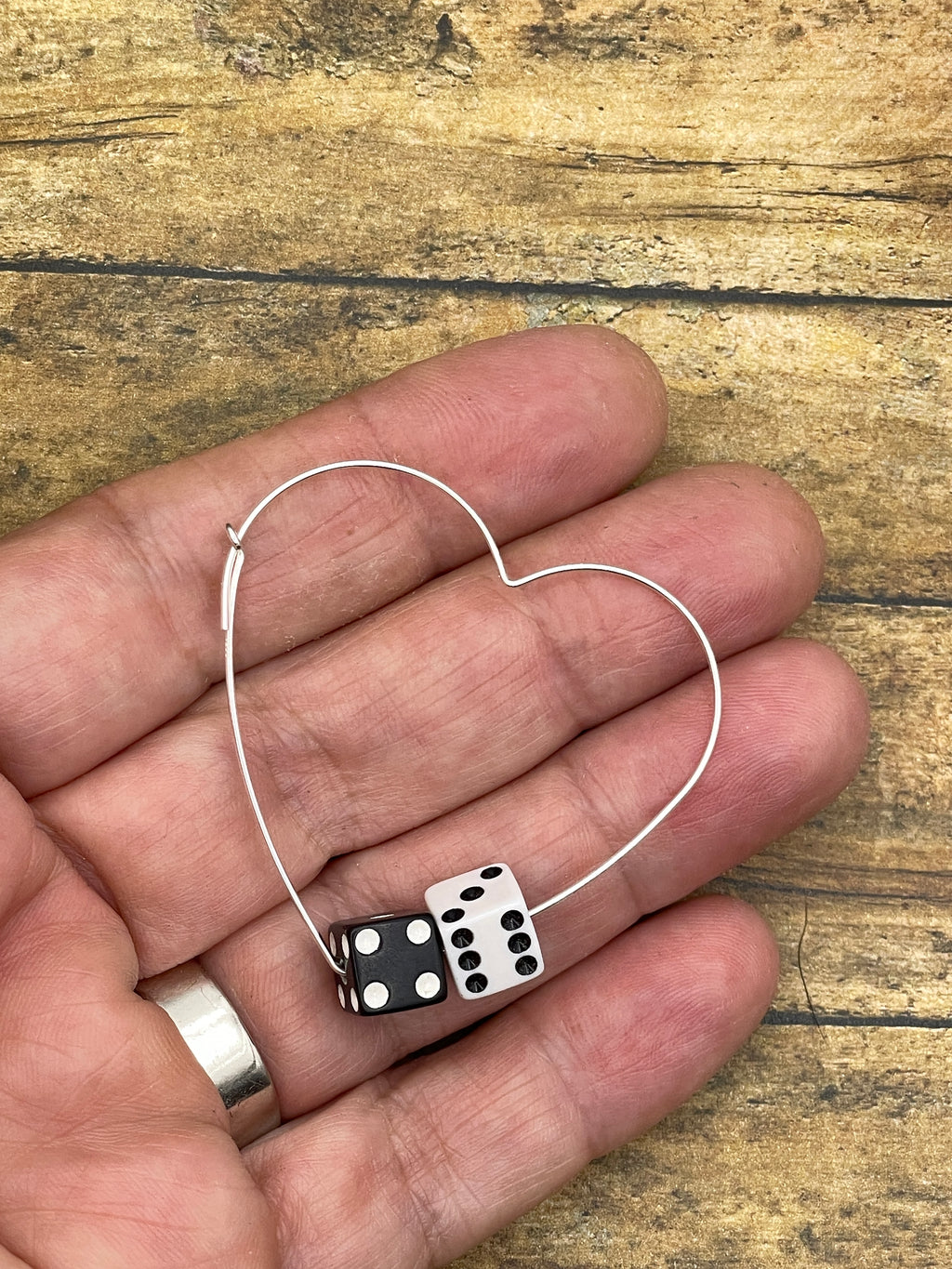 Zola-Black & White Dice Heart Hoops