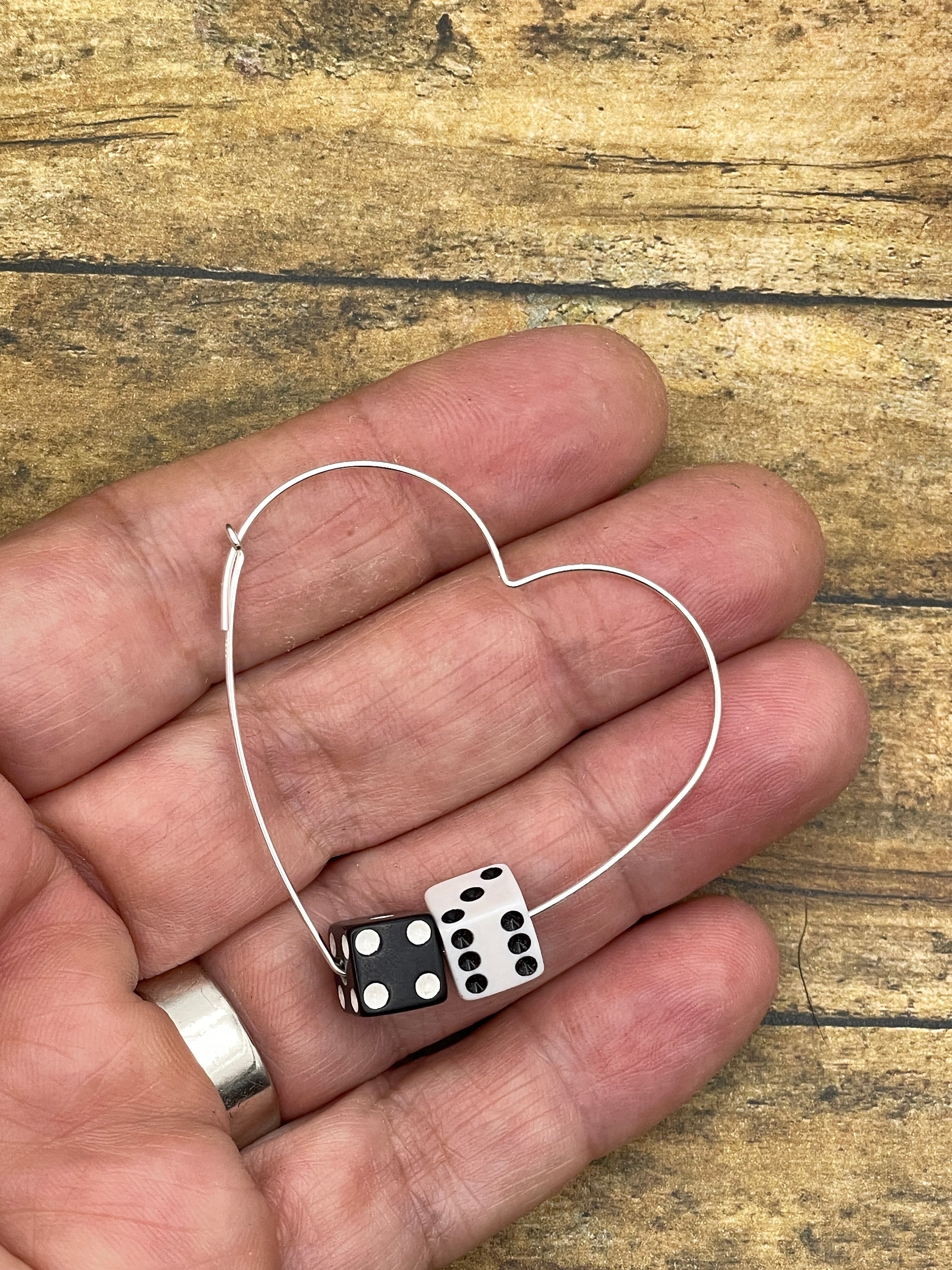 Zola-Black & White Dice Heart Hoops