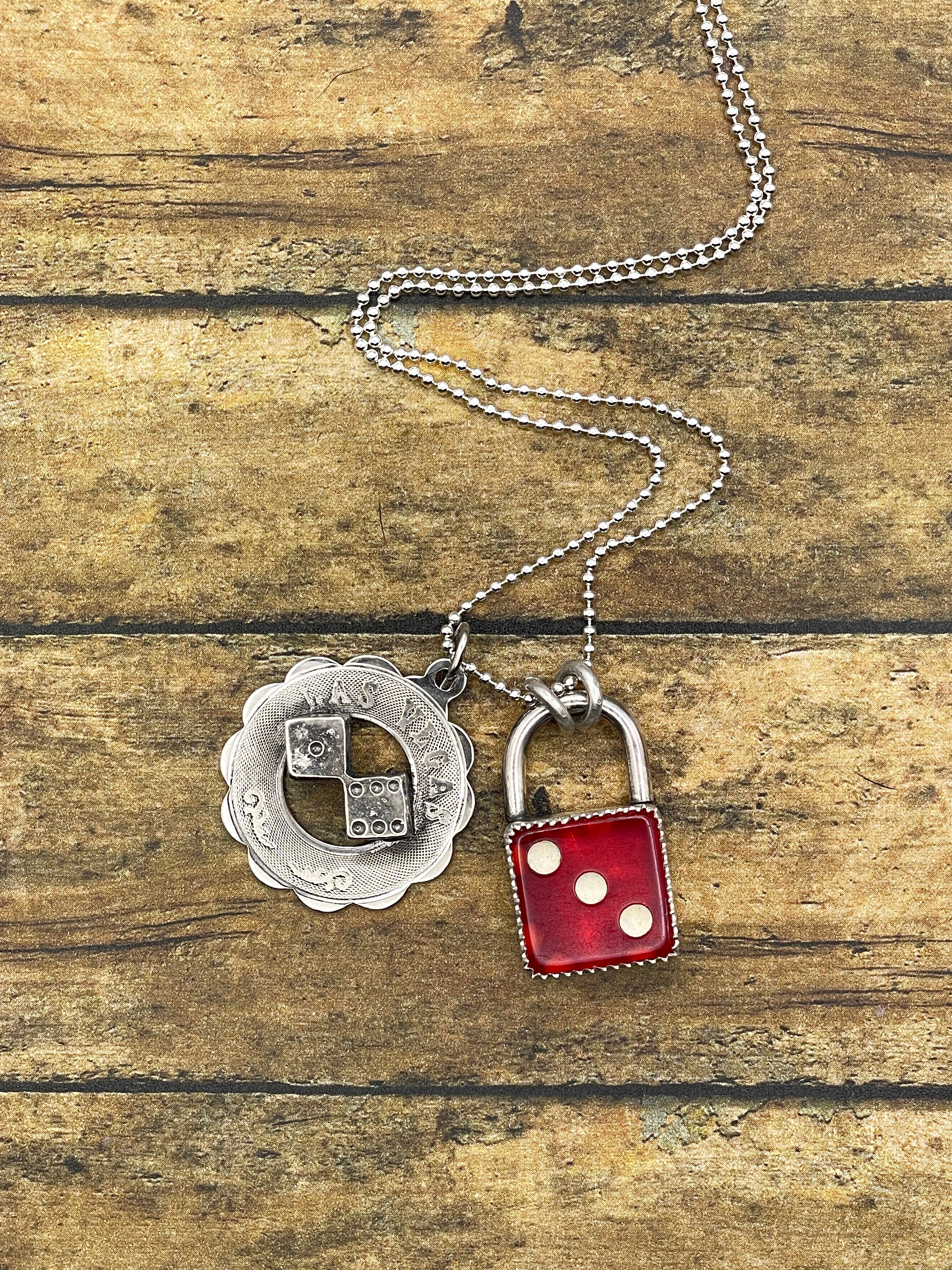 Zusie-Red Dice Faux Lock and Las Vegas Charm Pendant