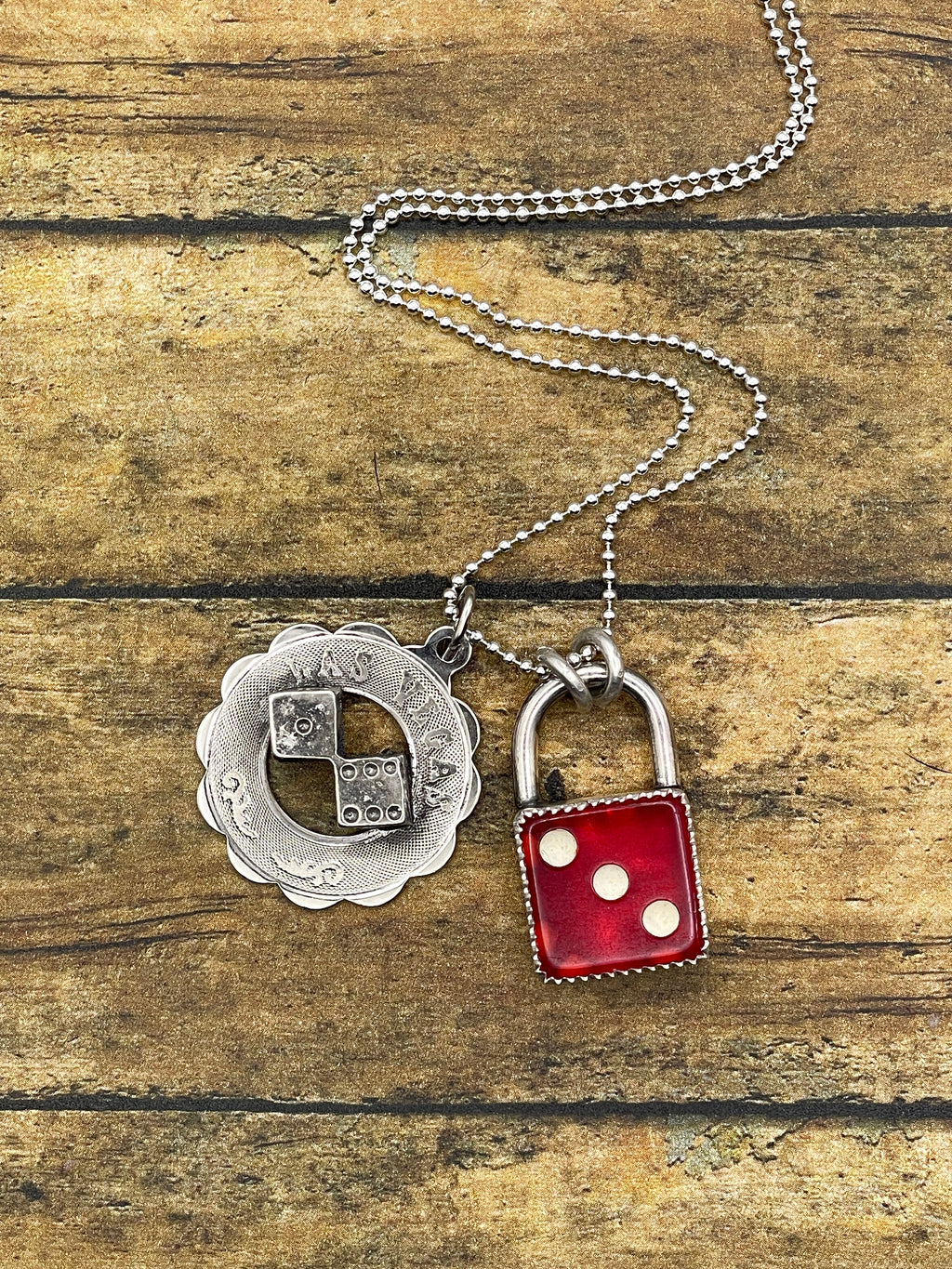 Zusie-Red Dice Faux Lock and Las Vegas Charm Pendant