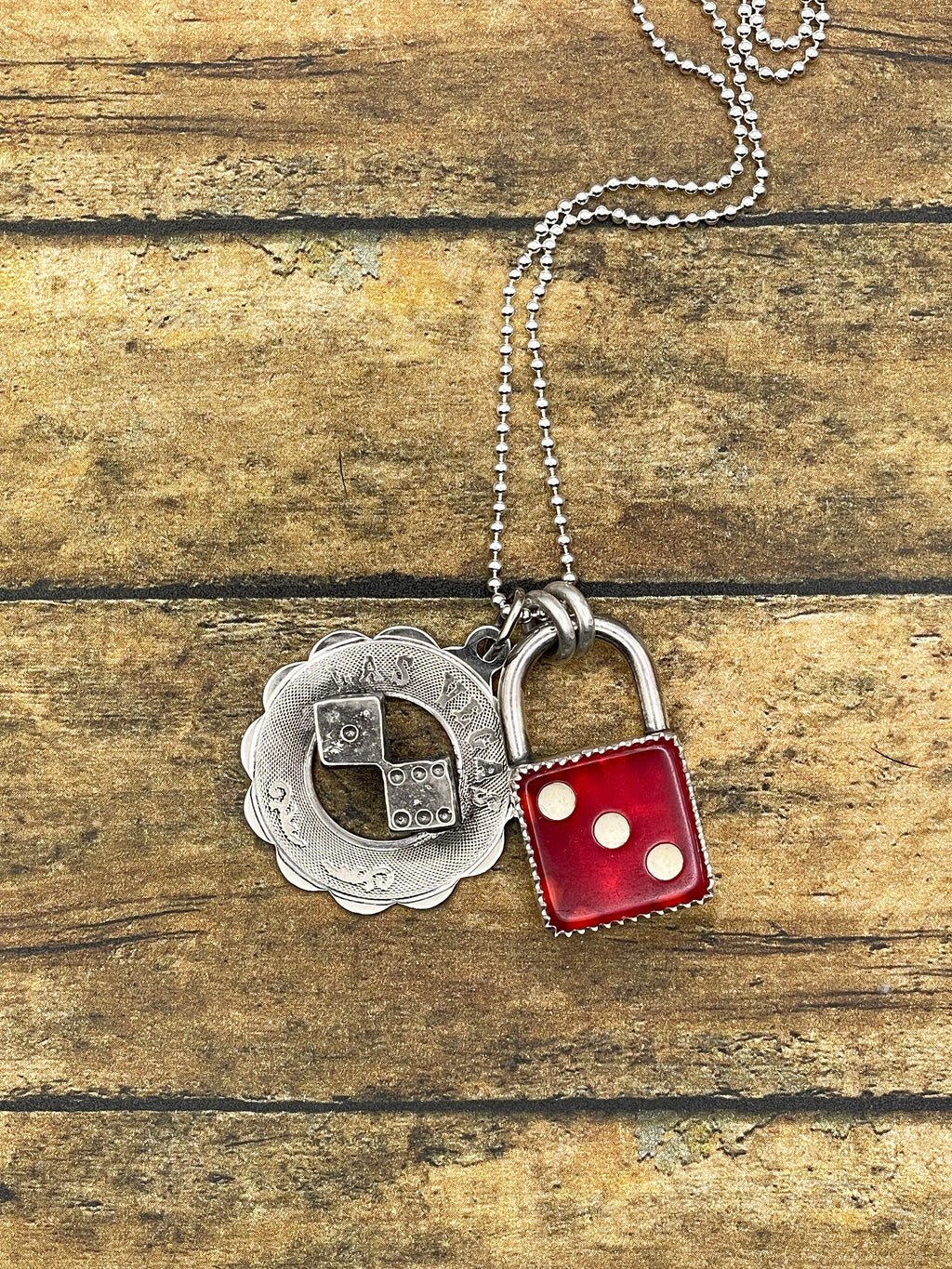 Zusie-Red Dice Faux Lock and Las Vegas Charm Pendant