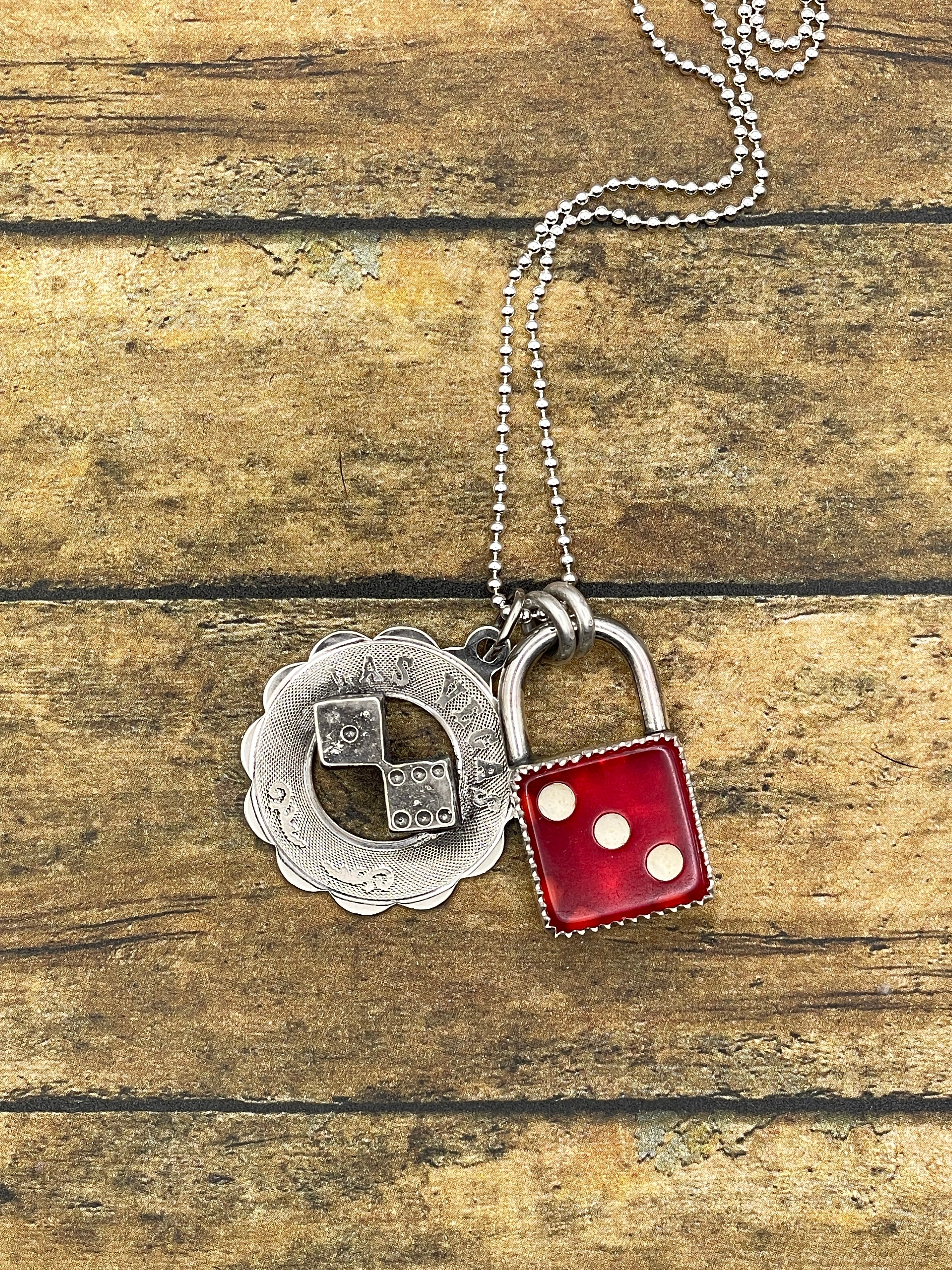 Zusie-Red Dice Faux Lock and Las Vegas Charm Pendant
