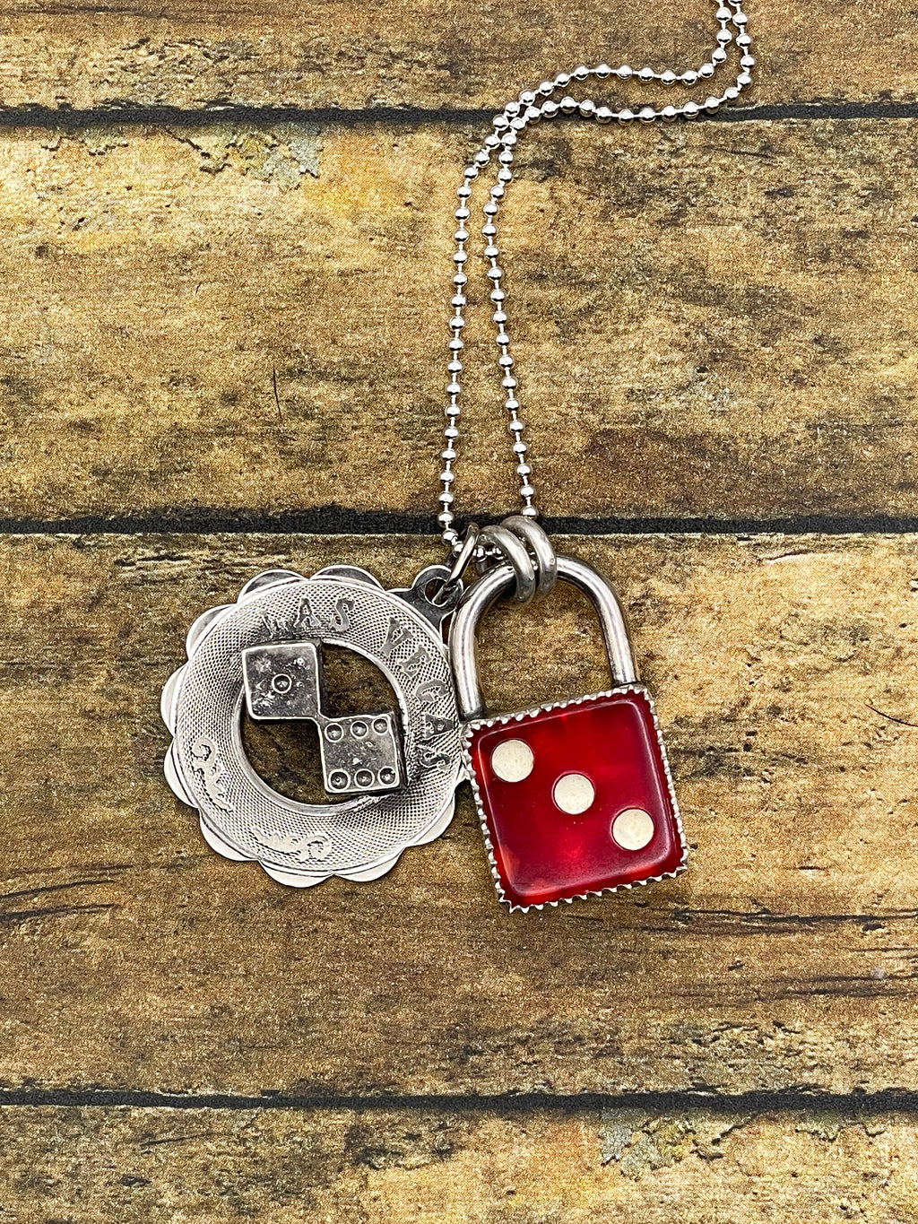 Zusie-Red Dice Faux Lock and Las Vegas Charm Pendant