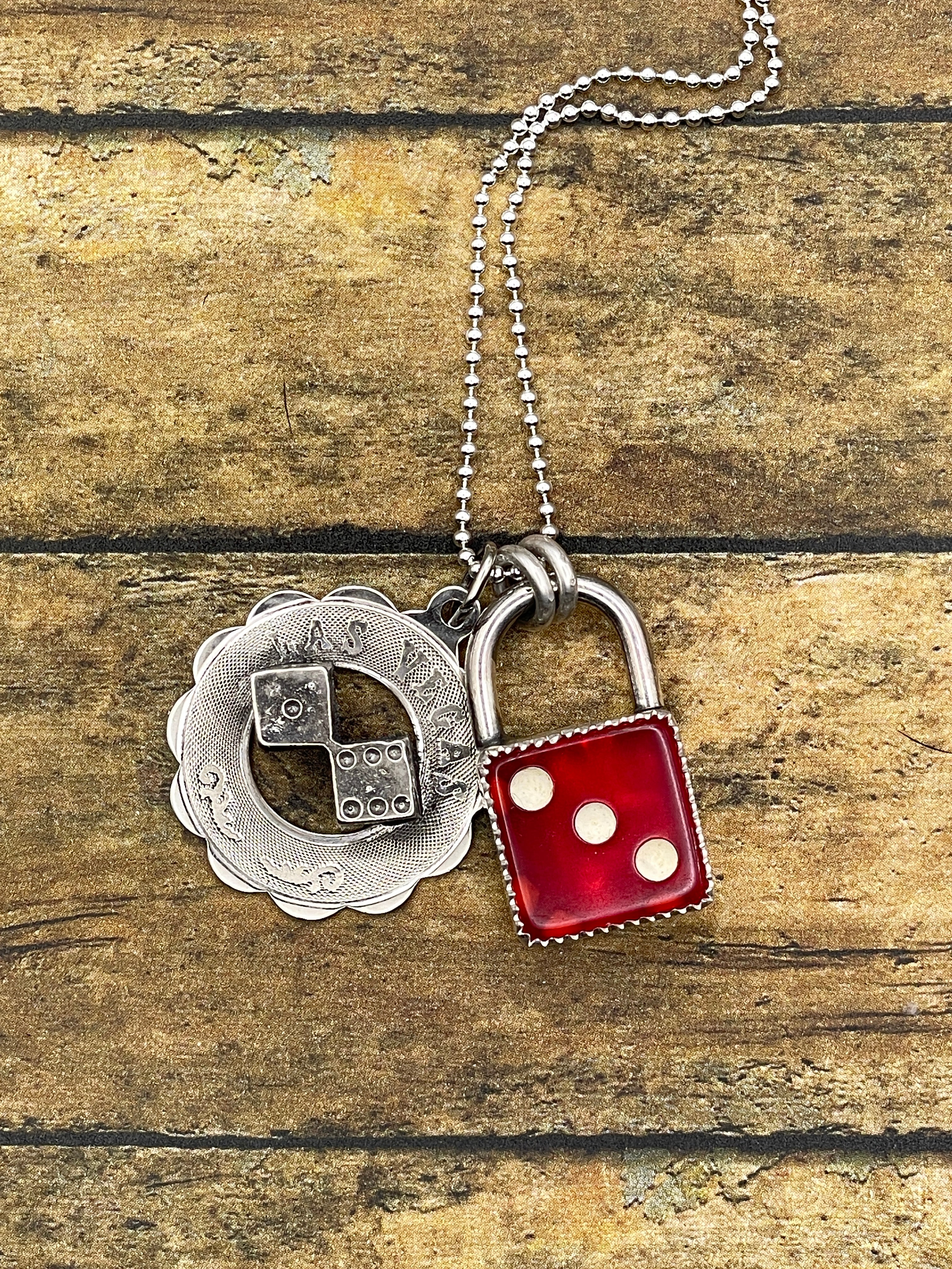 Zusie-Red Dice Faux Lock and Las Vegas Charm Pendant