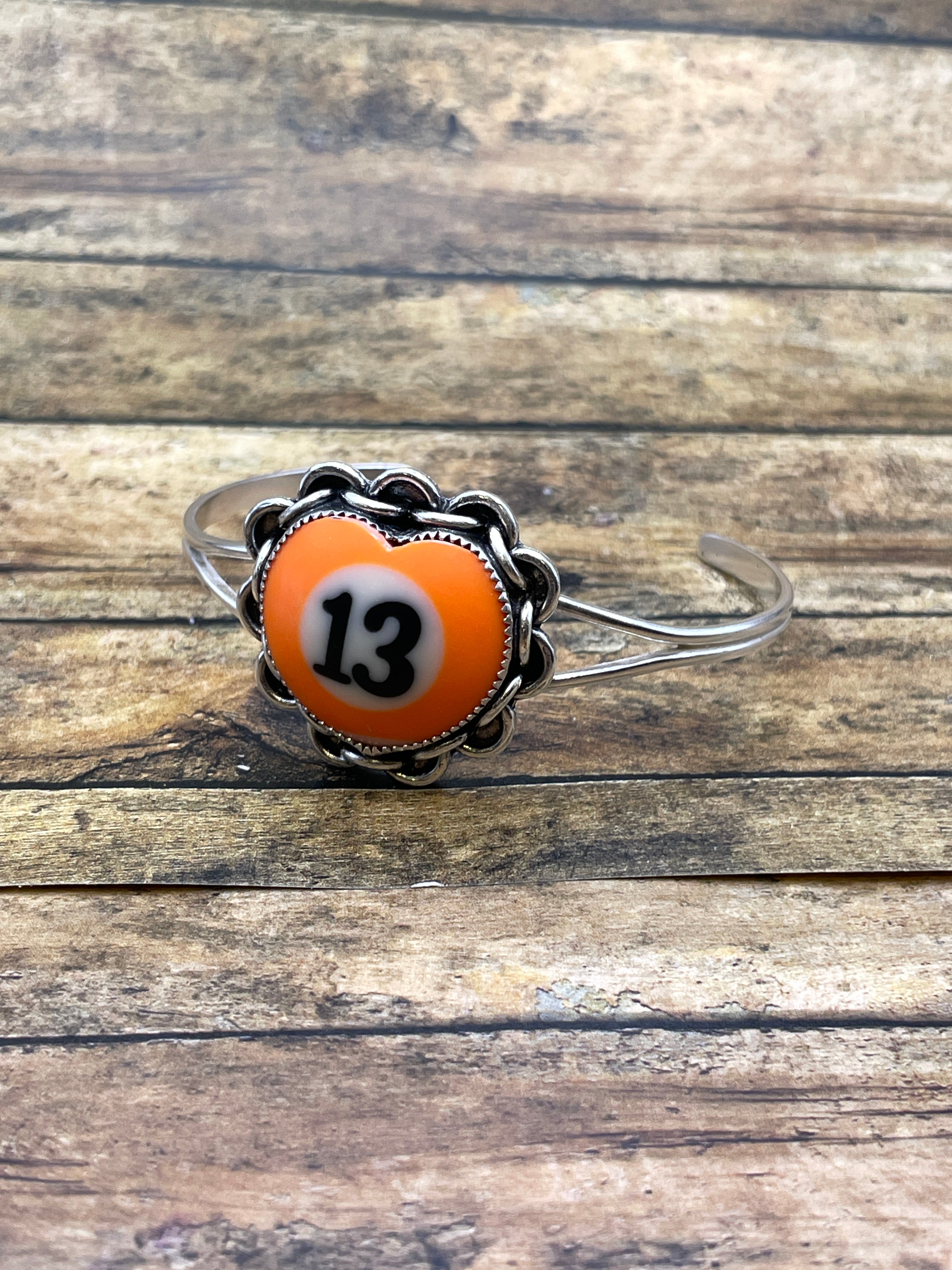 Sonia-Vintage Billiard Ball #13 Heart with Chain Detail Cuff