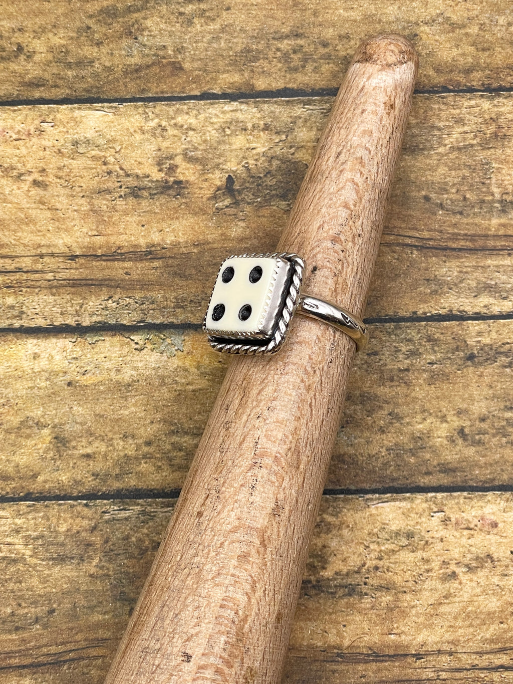 Zen-Vintage Crisloid White Dice #4 Ring