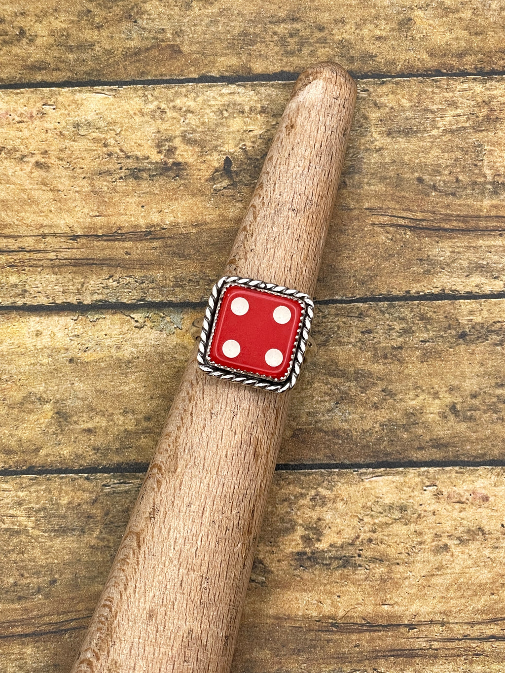 Zuri-Vintage Crisloid Red Dice #4 Ring