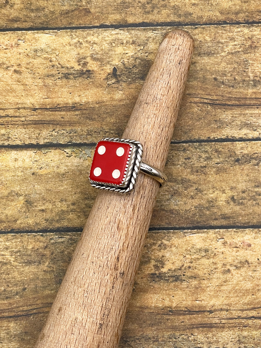 Zuri-Vintage Crisloid Red Dice #4 Ring