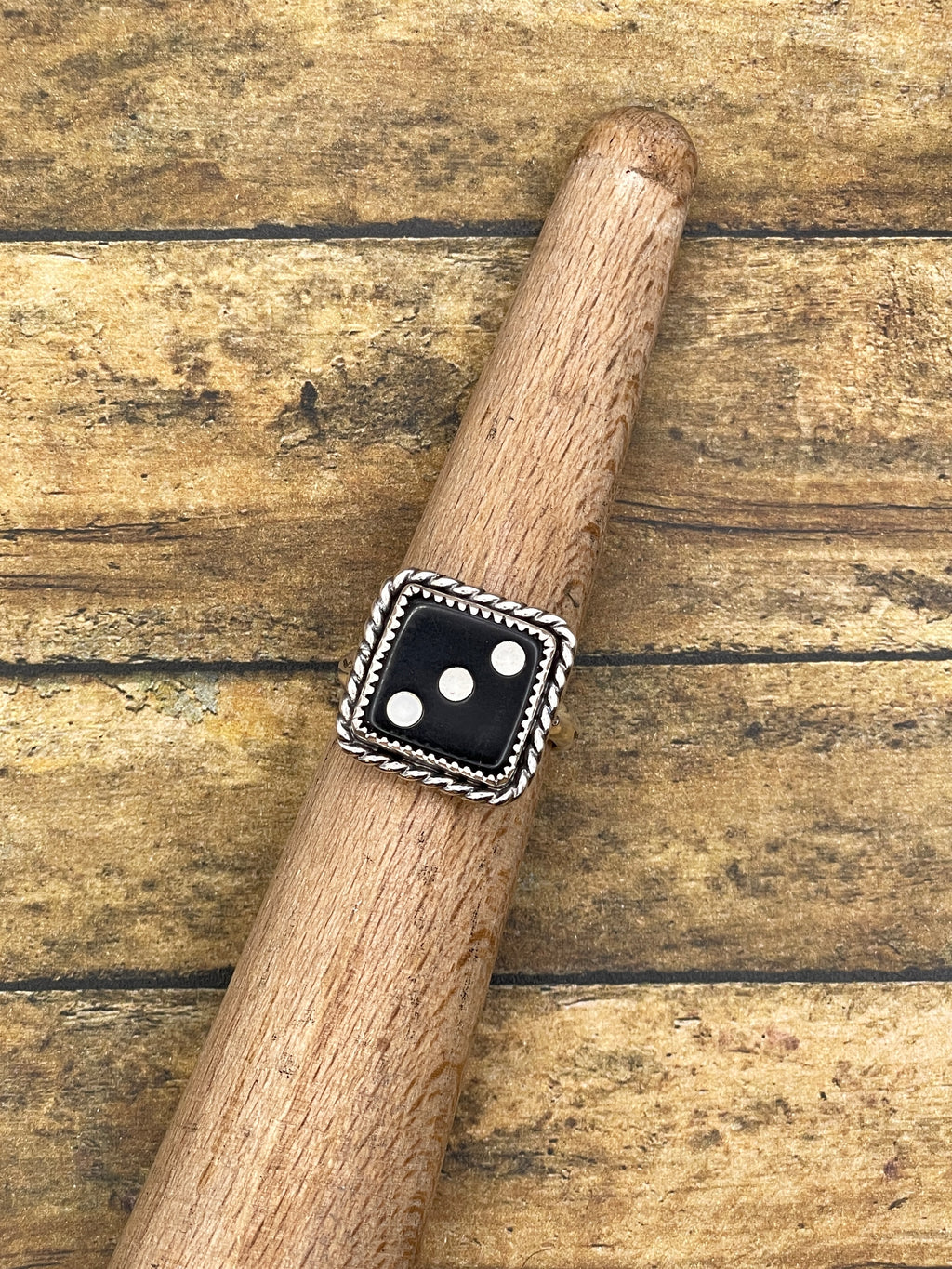 Zip-Vintage Crisloid Black Dice #3 Ring