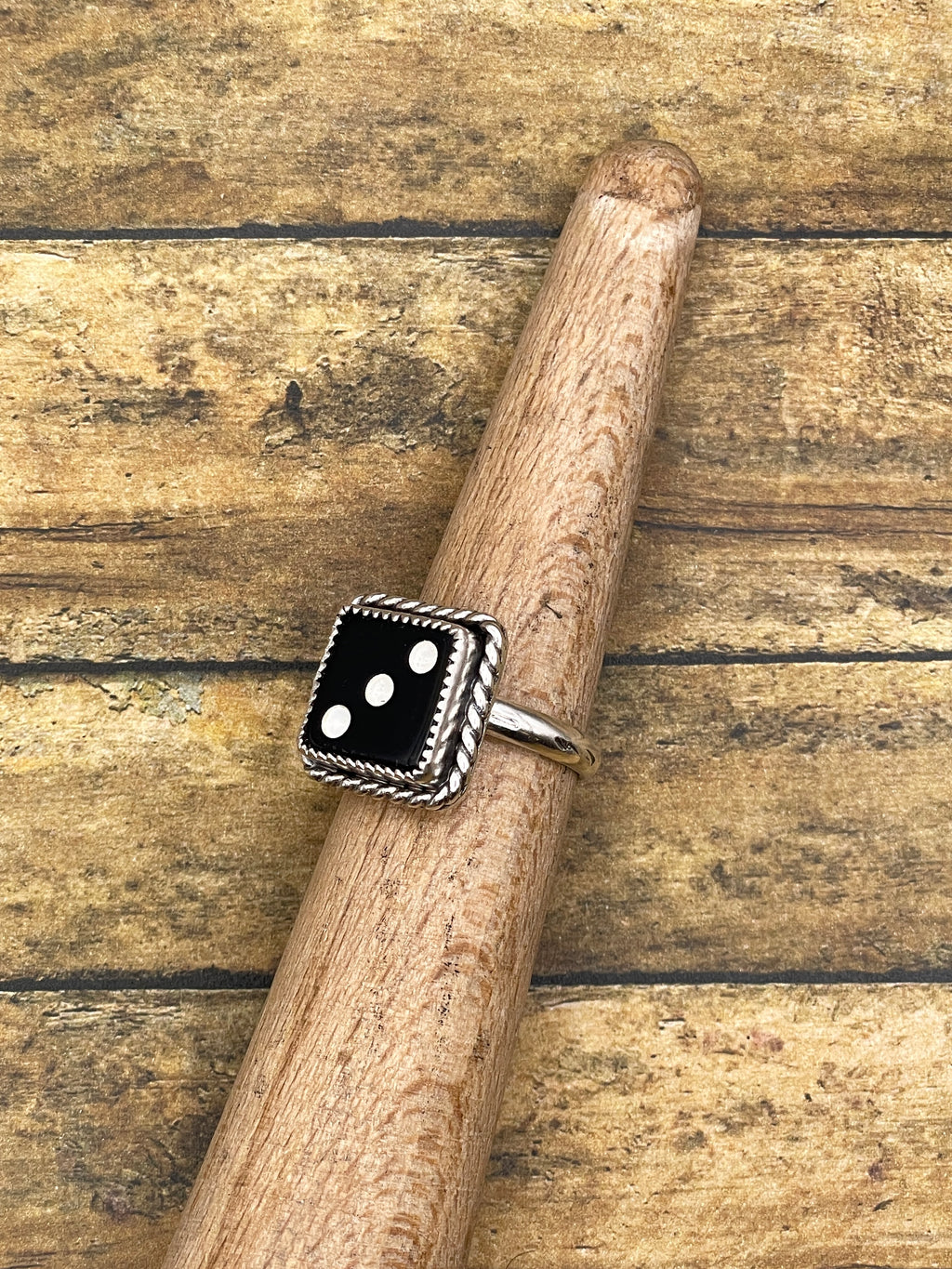Zip-Vintage Crisloid Black Dice #3 Ring