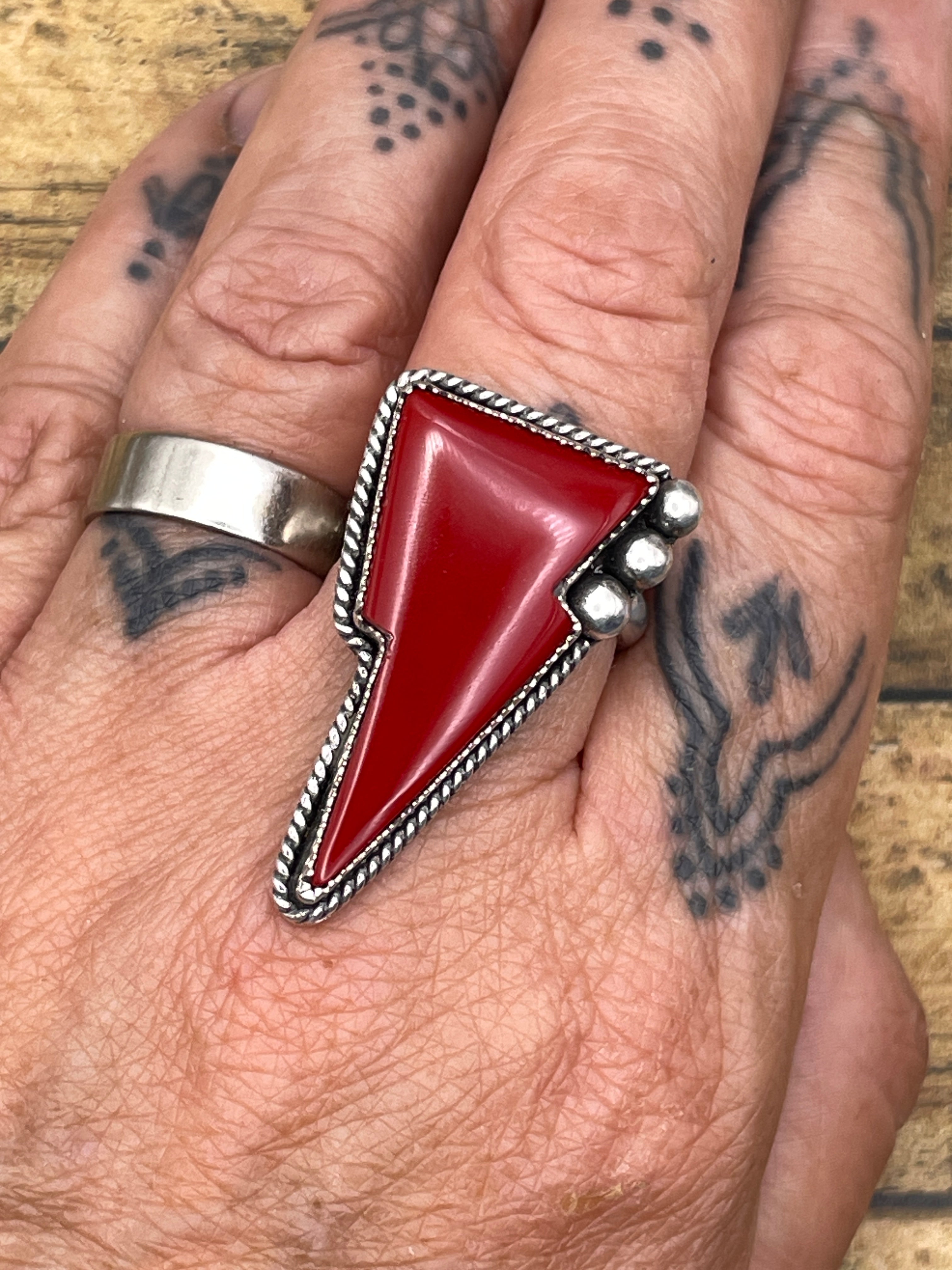 Raven-Red Rosarita Lightning Bolt Ring