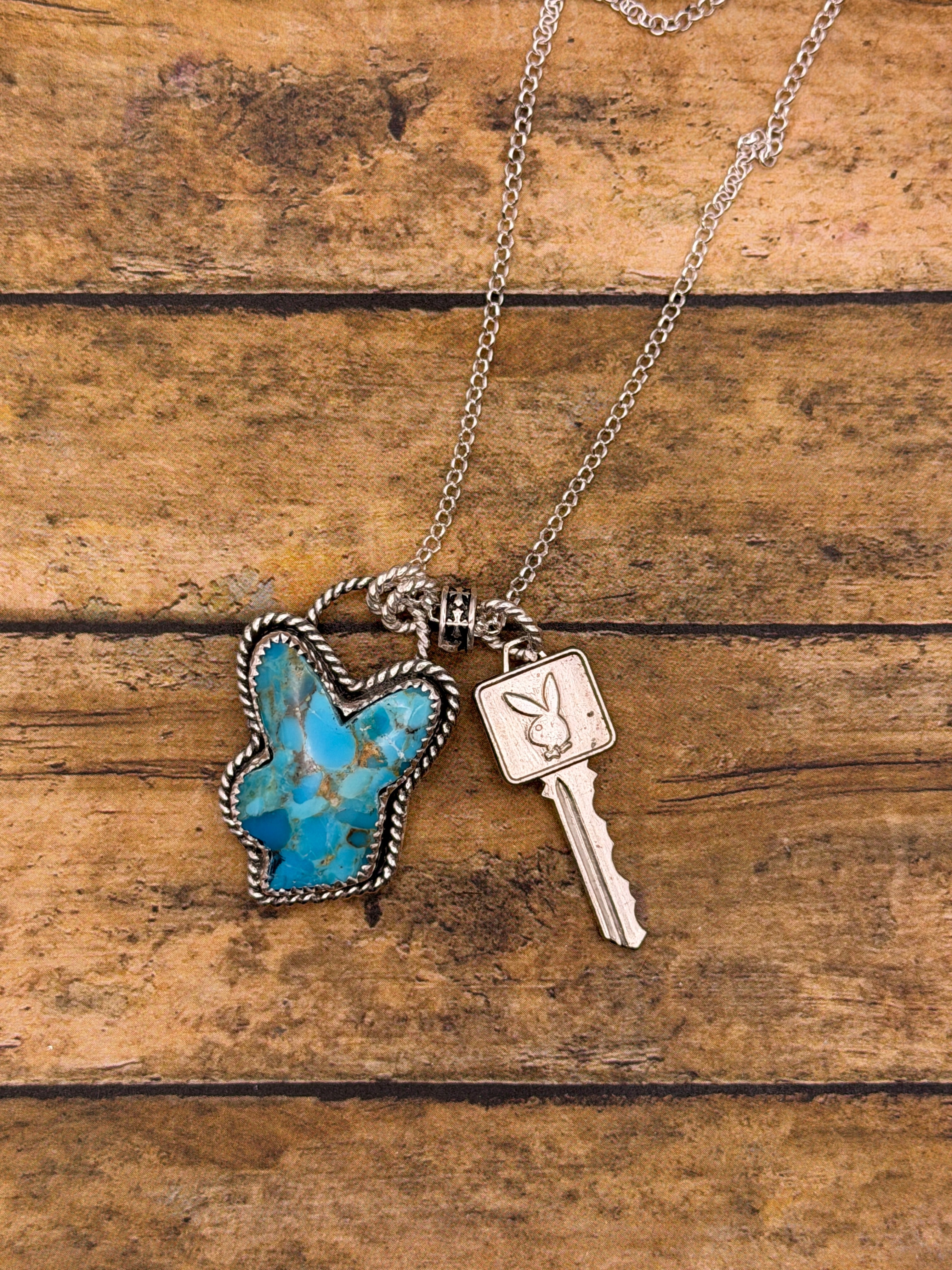 Barbara-Turquoise Playboy Bunny and Club Key Charm Pendant
