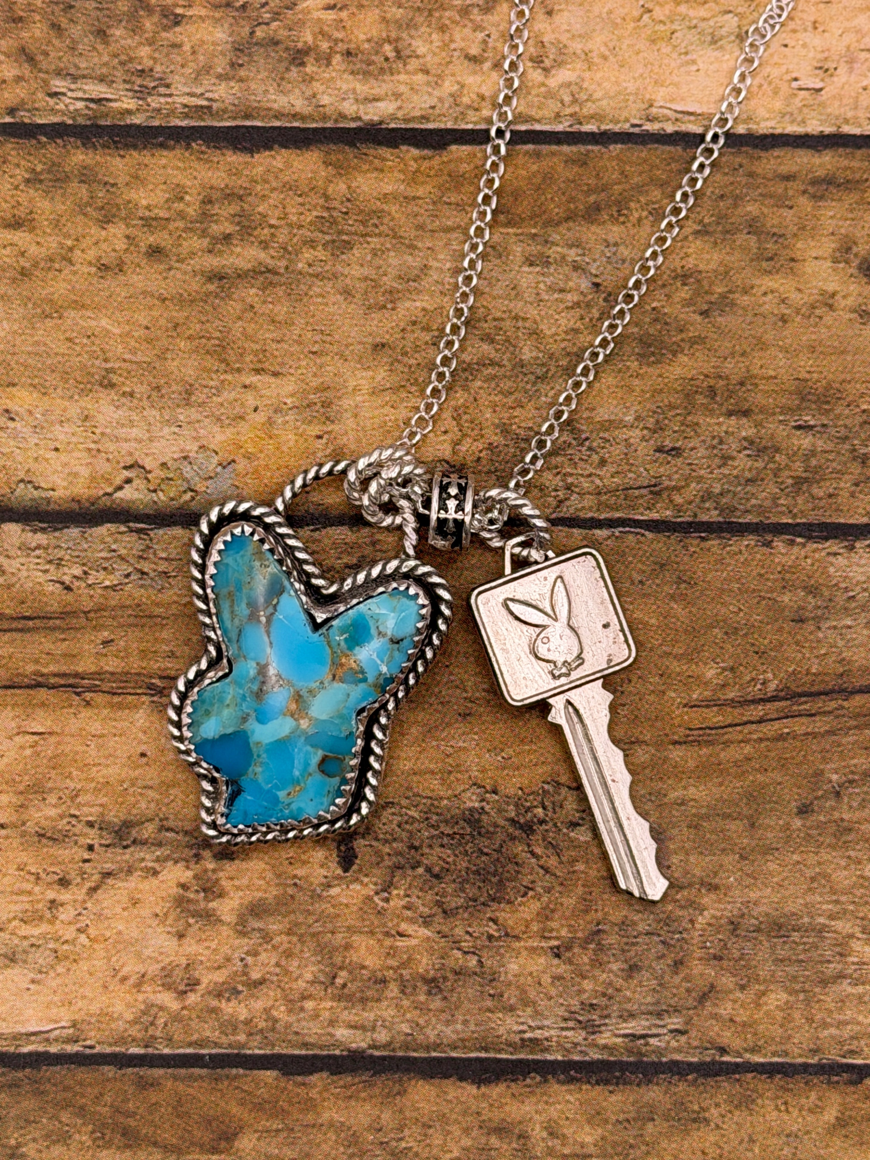 Barbara-Turquoise Playboy Bunny and Club Key Charm Pendant