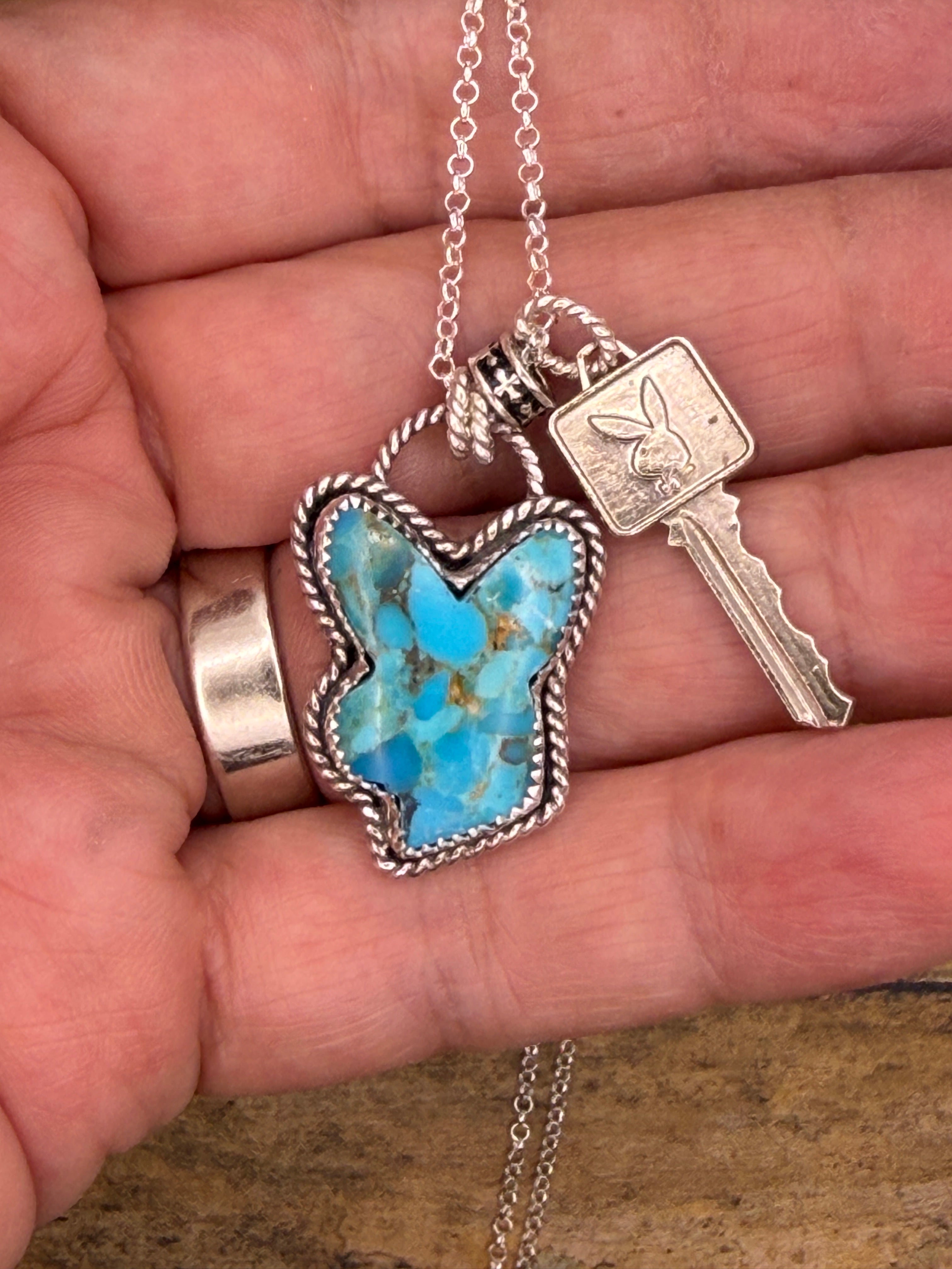 Barbara-Turquoise Playboy Bunny and Club Key Charm Pendant