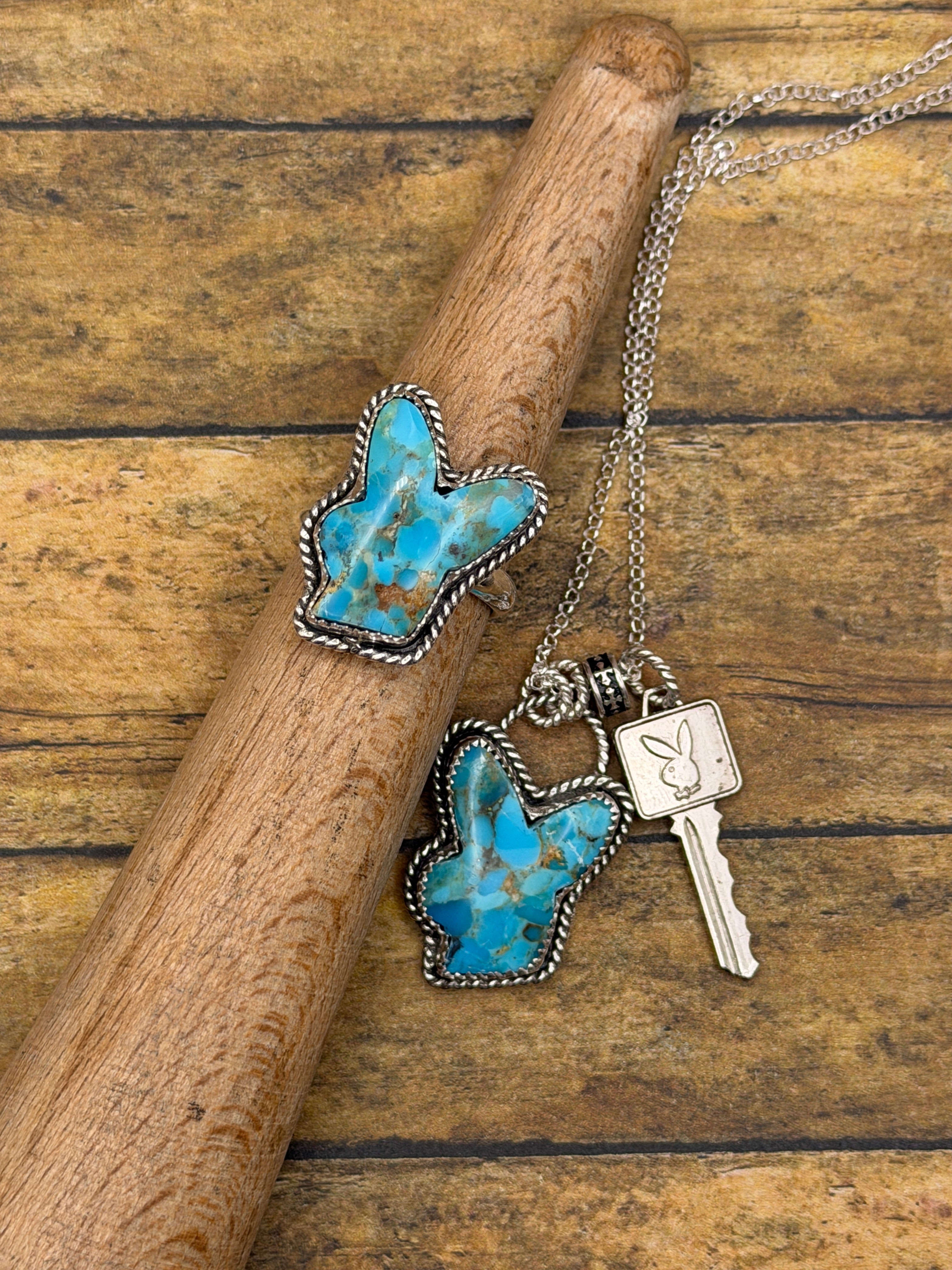 Barbara-Turquoise Playboy Bunny and Club Key Charm Pendant