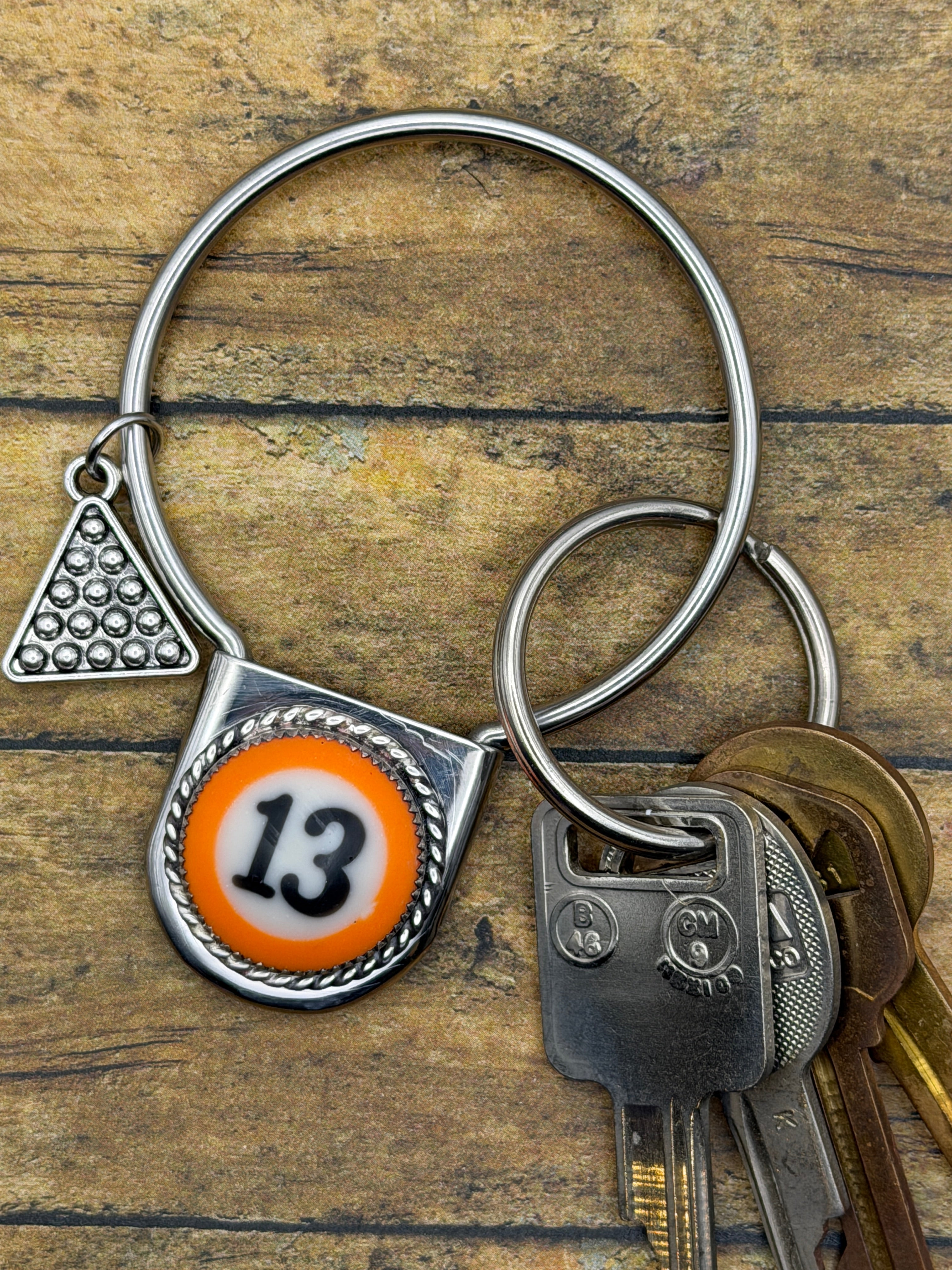 Sirius-Round Safety Pin Keychain with Billiard Ball #13 Detail