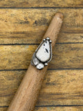 Abigail-White Buffalo Turquoise Ring with Feather Detail