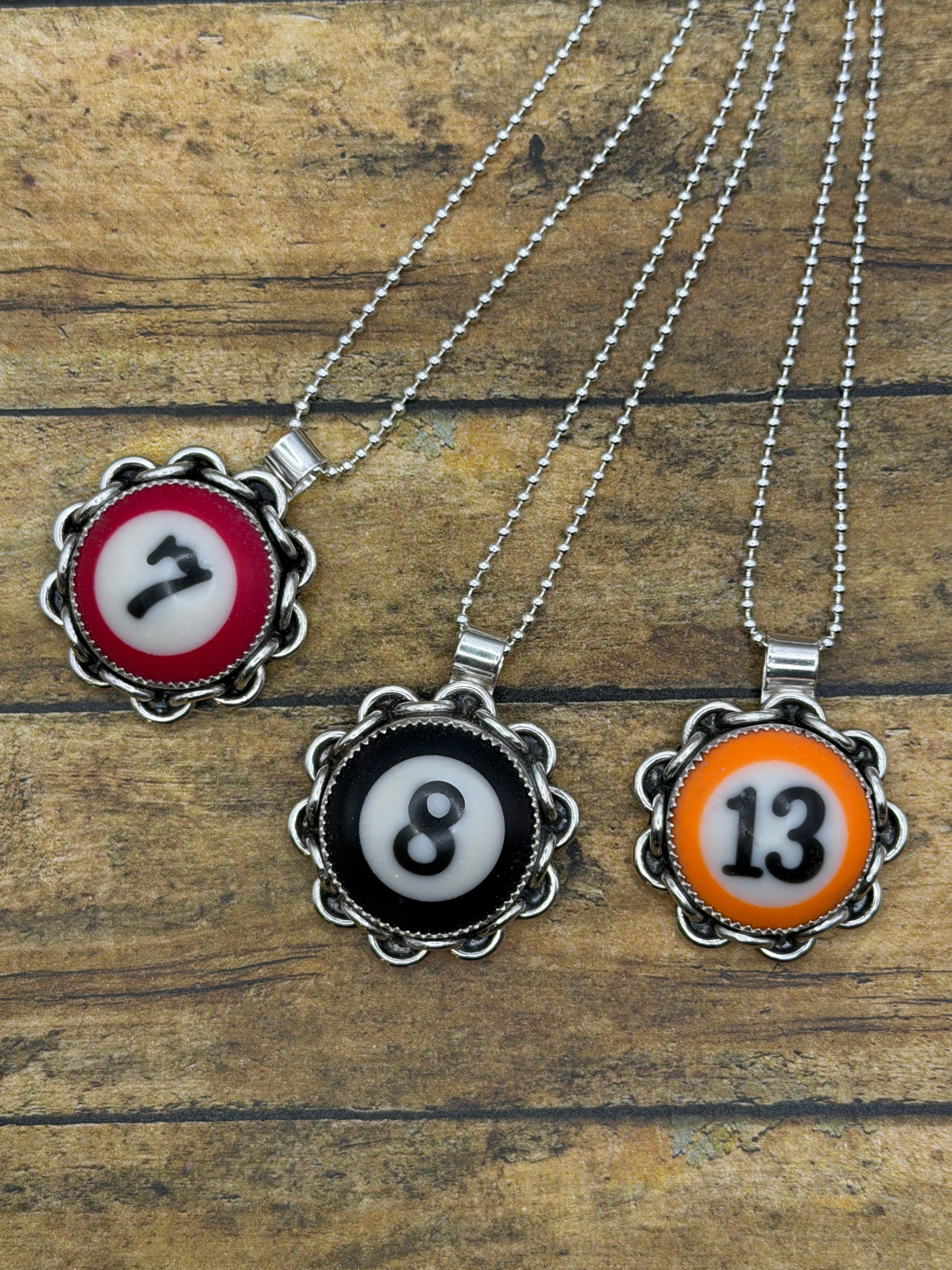 Sabina-Mini Billiard Ball #13 Pendant with Chain Detail