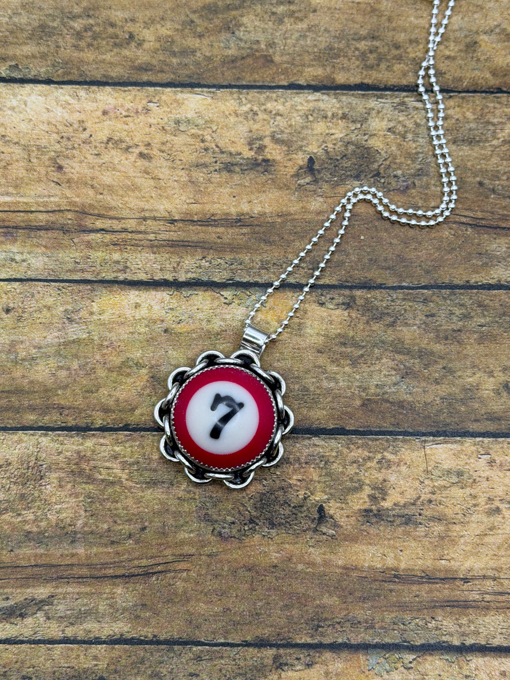 Sonia-Mini Billiard Ball Lucky #7 Pendant with Chain Detail