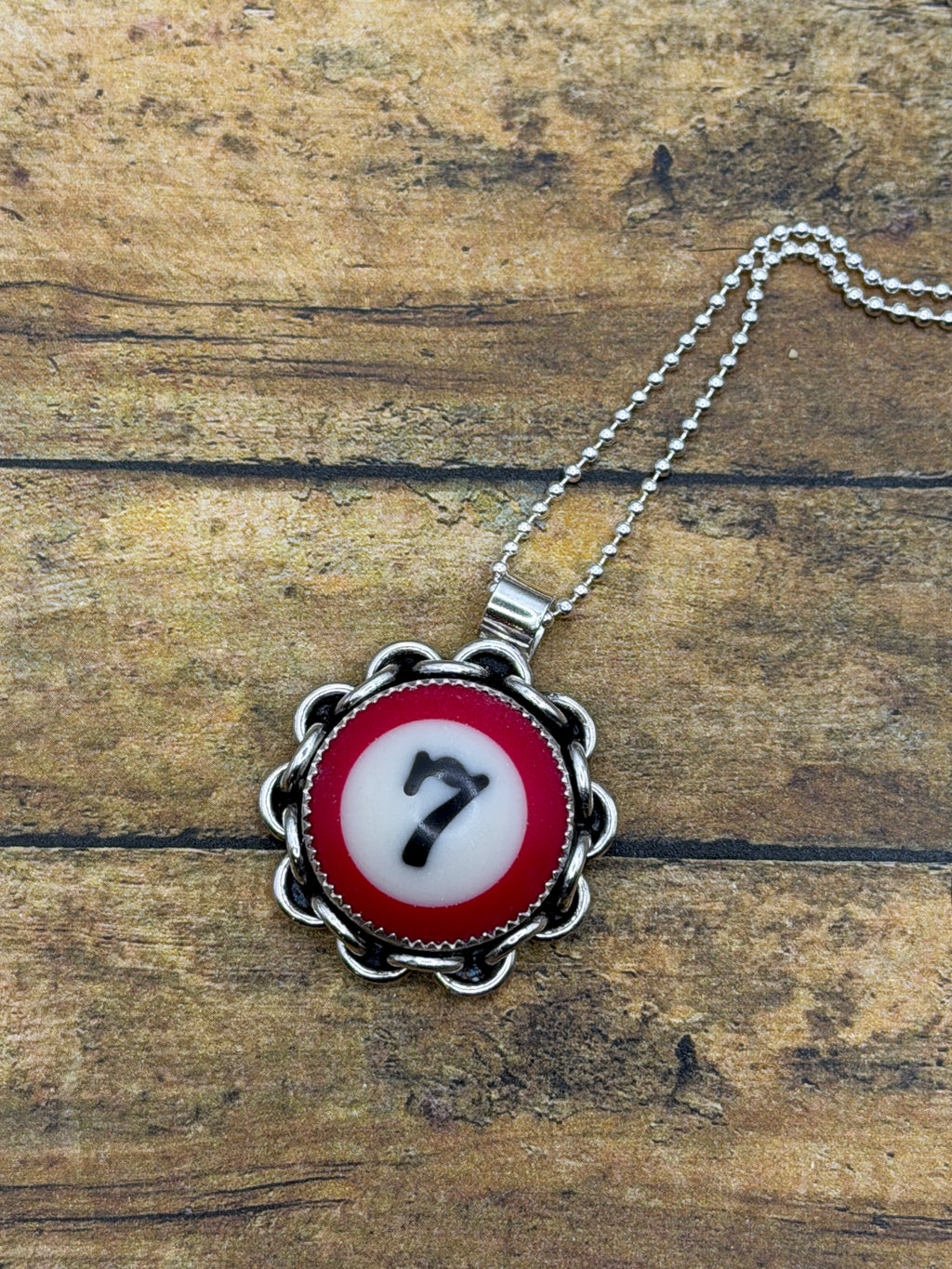 Sonia-Mini Billiard Ball Lucky #7 Pendant with Chain Detail