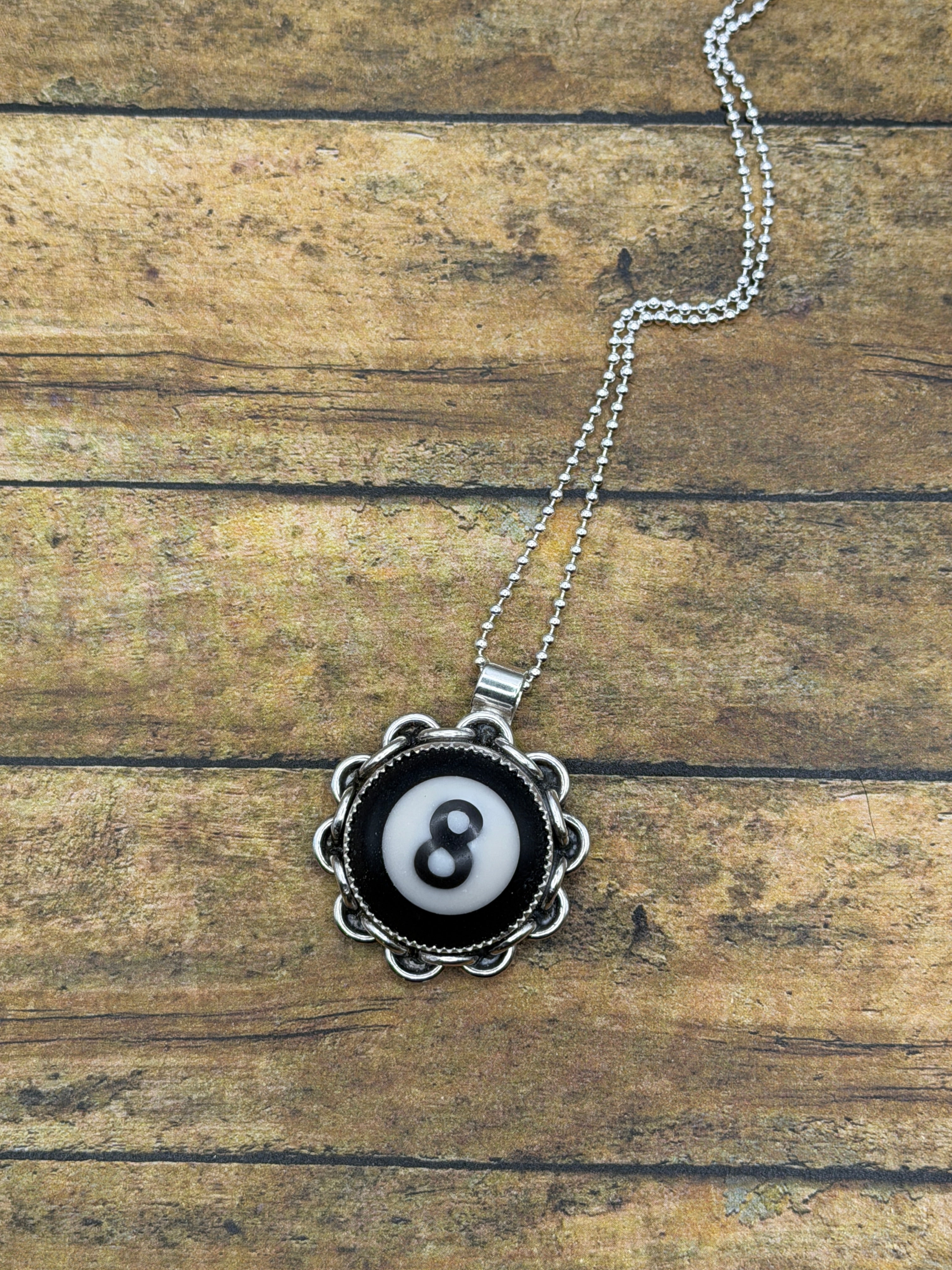 Sadie-Billiard 8-Ball Pendant with Chain Detail