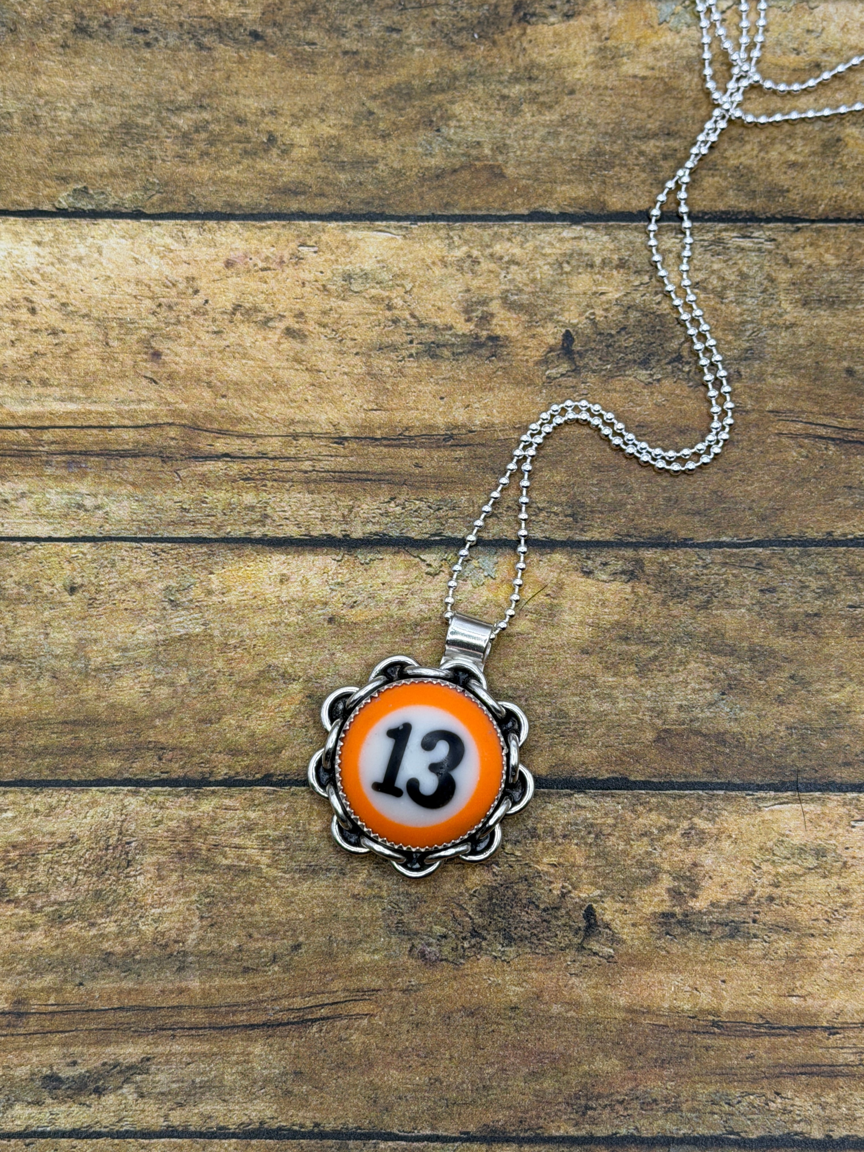 Sabina-Mini Billiard Ball #13 Pendant with Chain Detail
