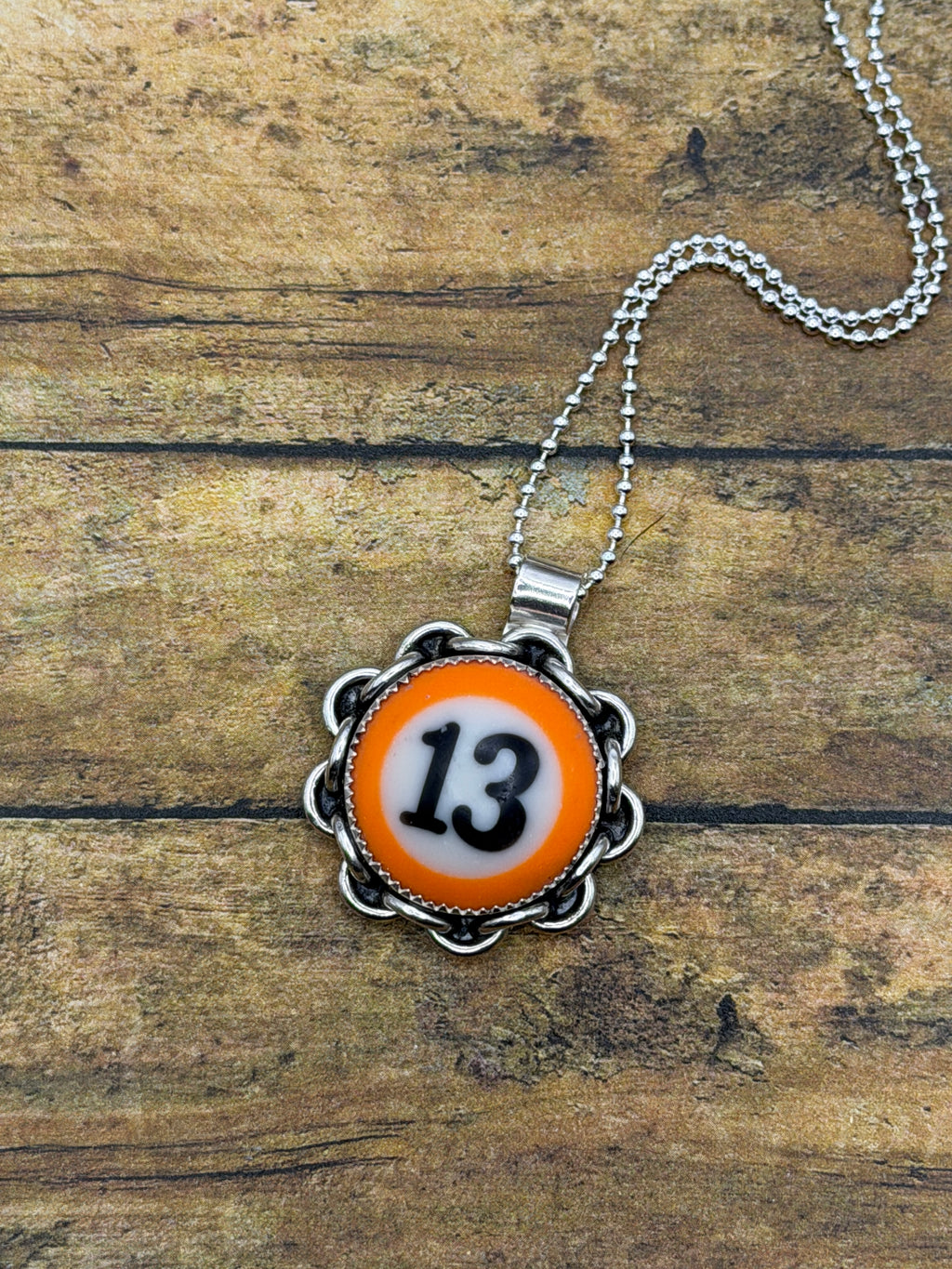 Sabina-Mini Billiard Ball #13 Pendant with Chain Detail