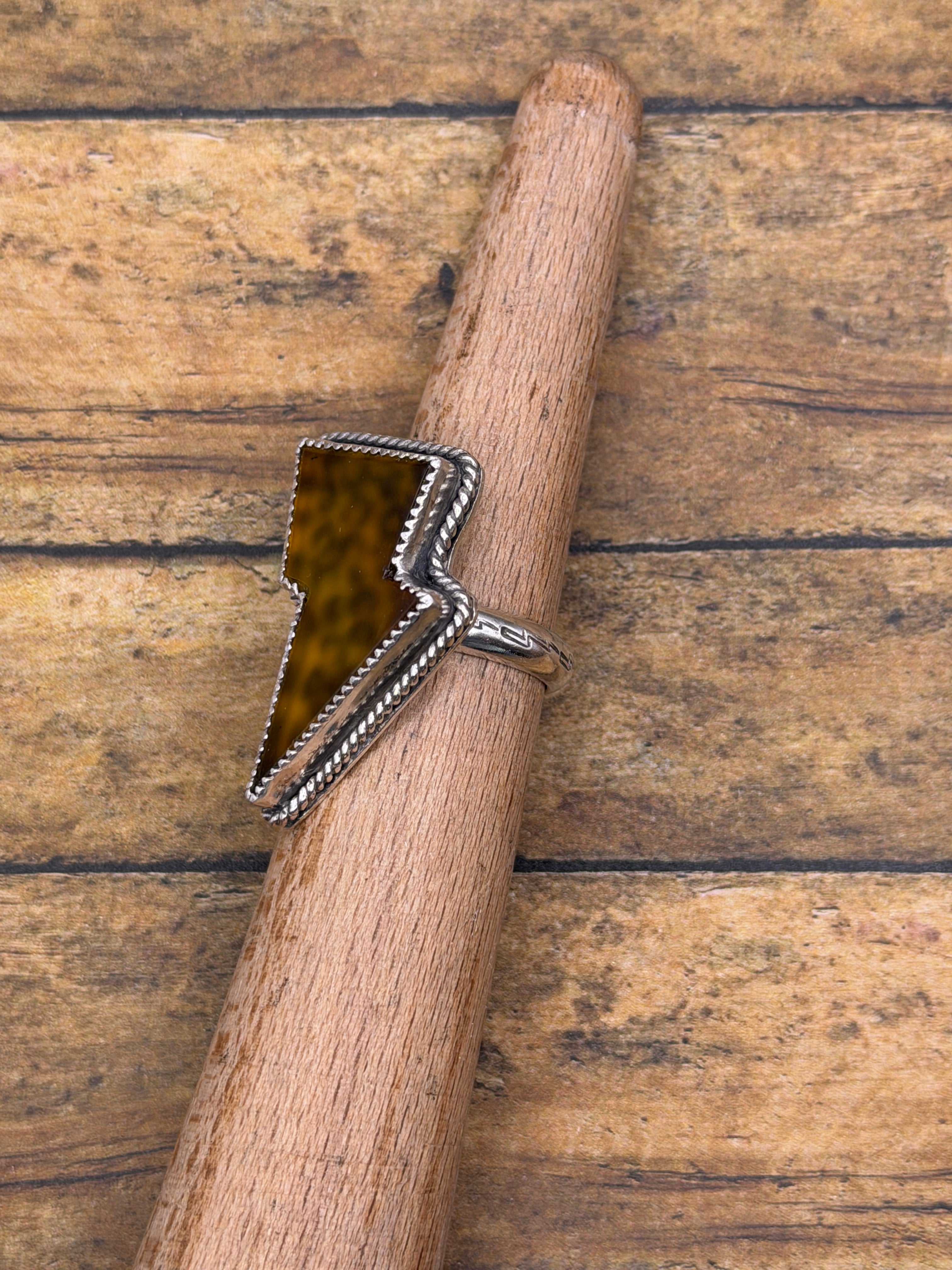 Ronan-Chalcedony Lightning Bolt Ring with Translucent Leopard Print