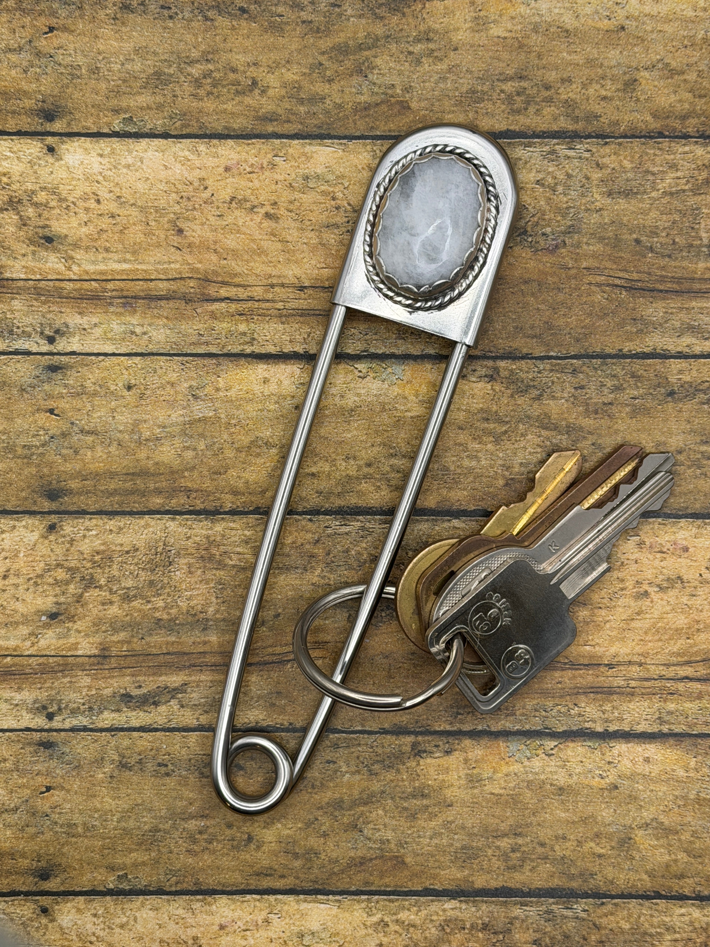 Georgie-Jumbo Safety Pin with Rainbow Moonstone