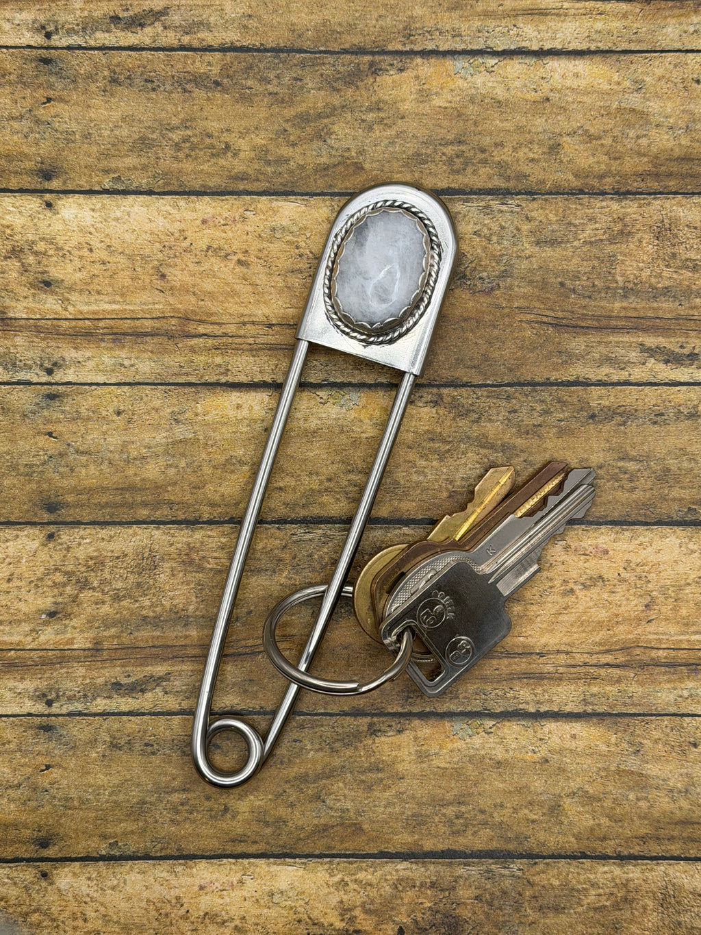 Georgie-Jumbo Safety Pin with Rainbow Moonstone