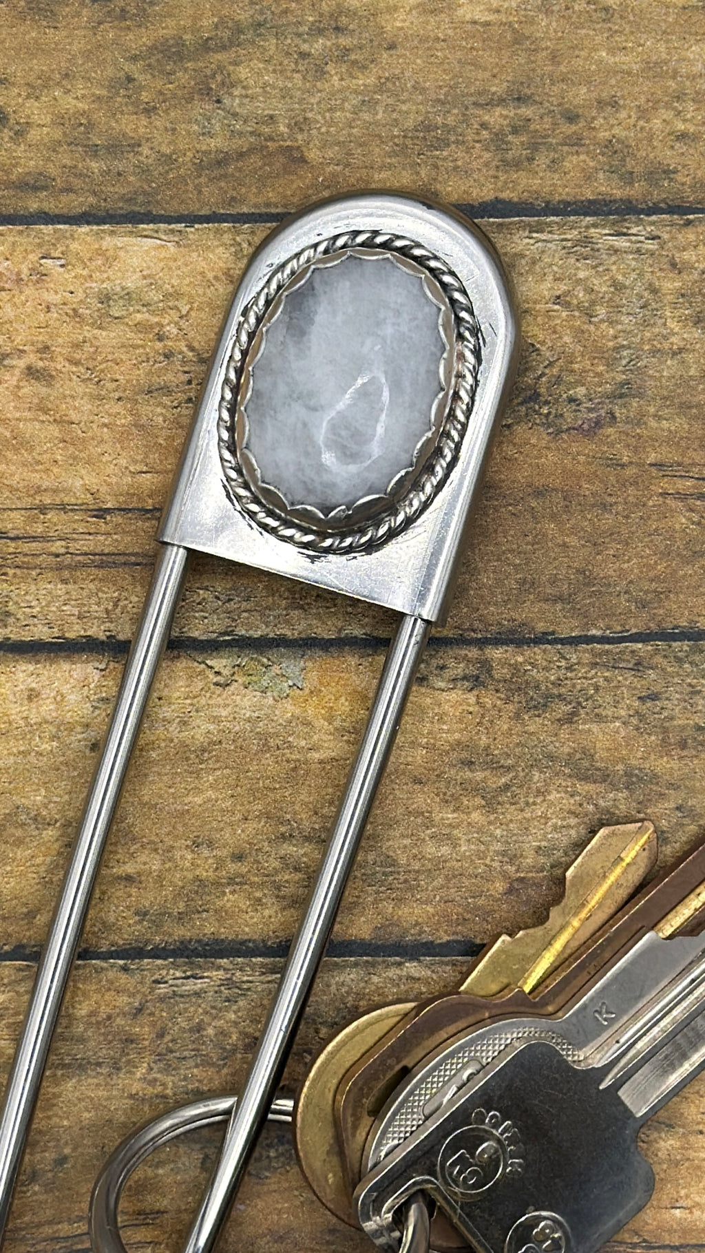 Georgie-Jumbo Safety Pin with Rainbow Moonstone