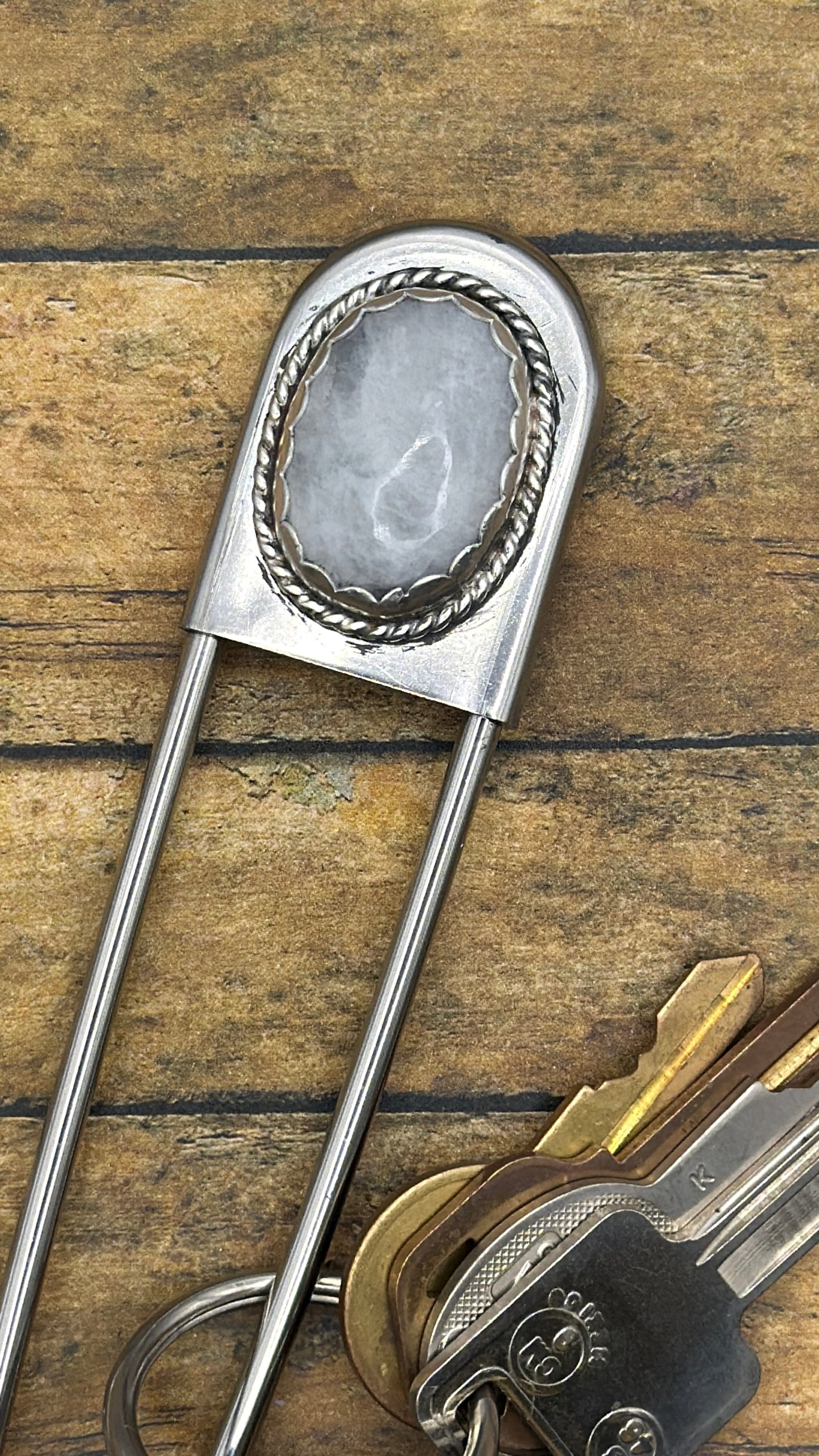 Georgie-Jumbo Safety Pin with Rainbow Moonstone