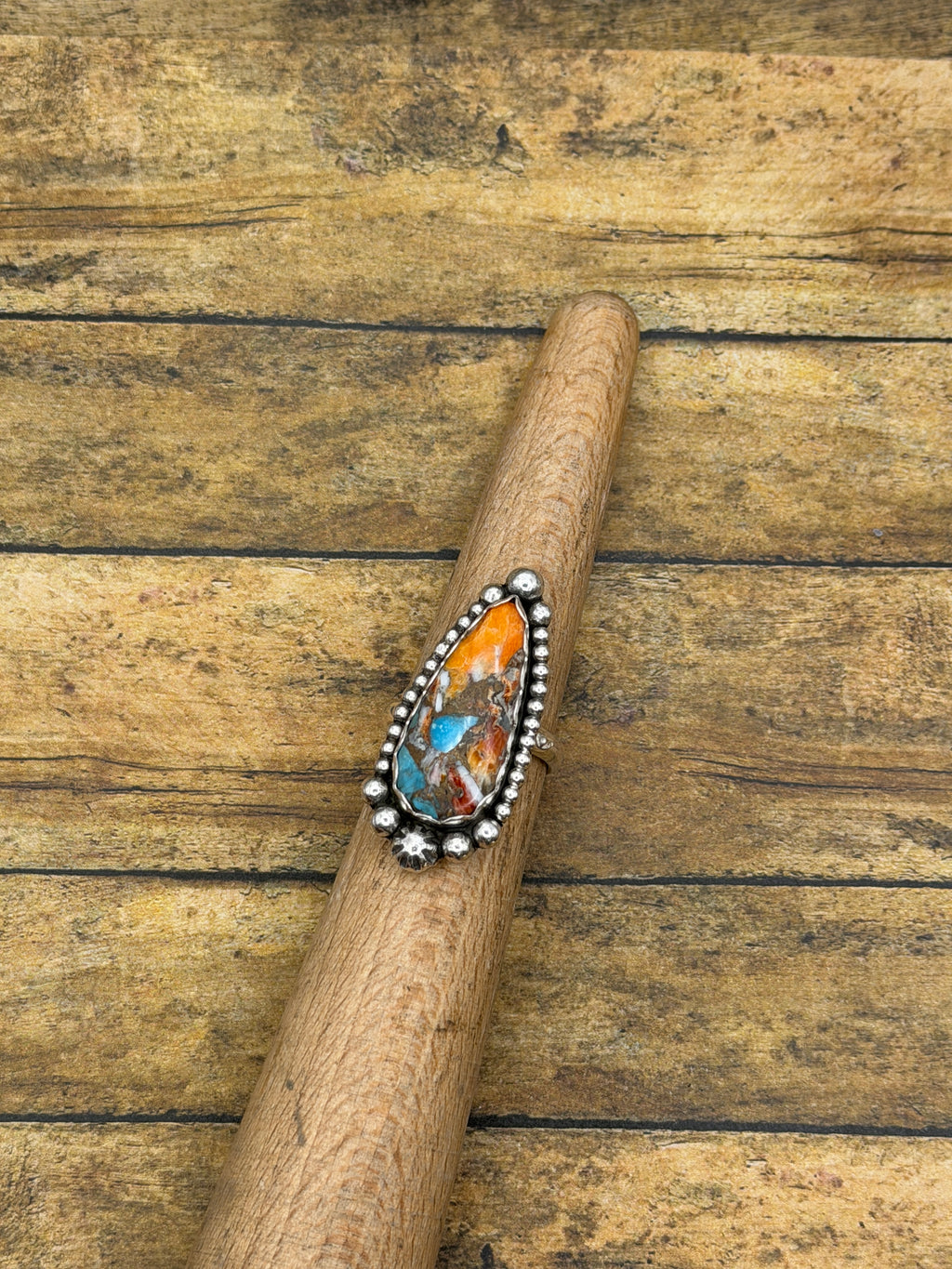 Camala-Spiny Oyster Turquoise Teardrop Statement Ring