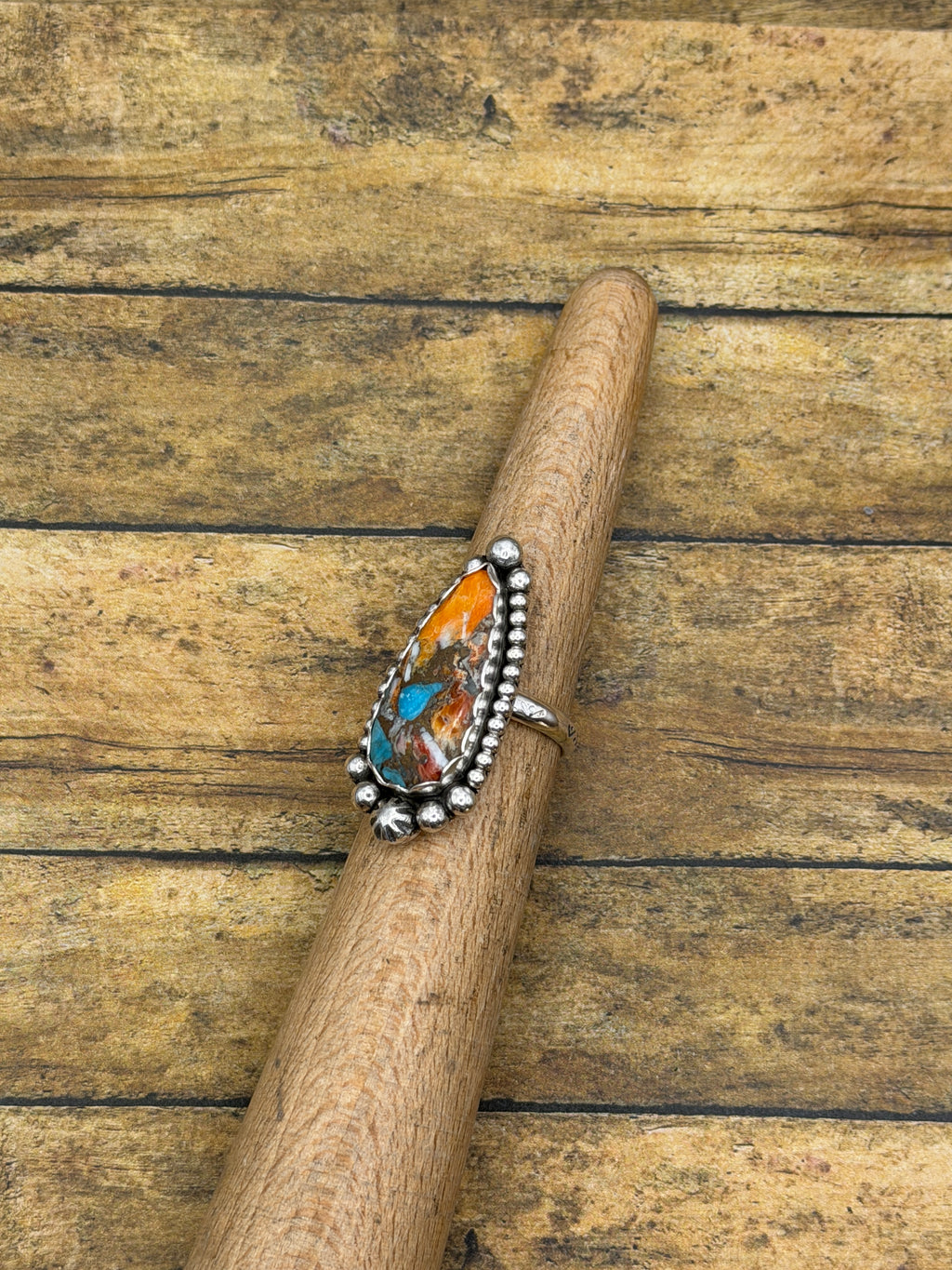 Camala-Spiny Oyster Turquoise Teardrop Statement Ring