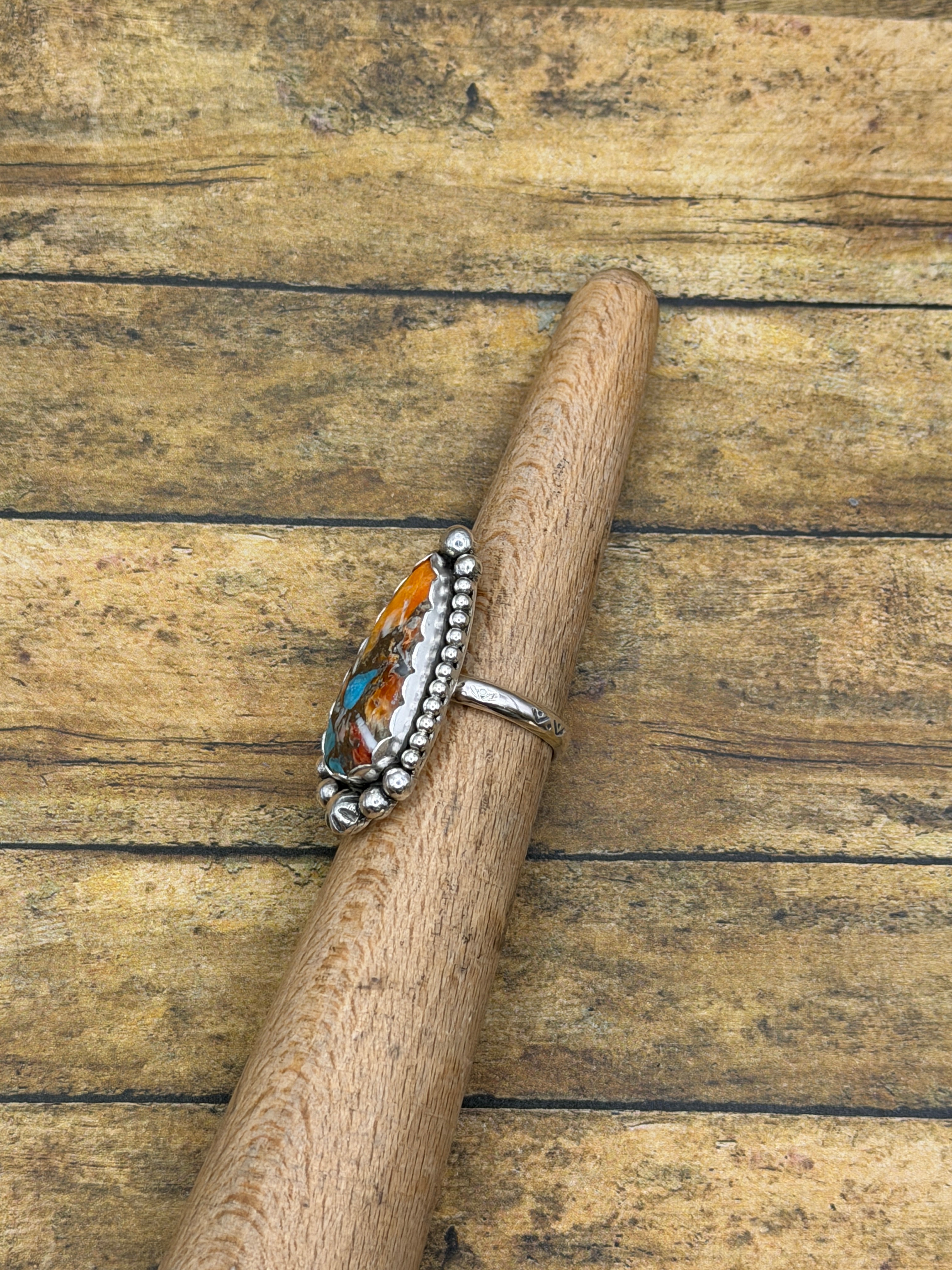 Camala-Spiny Oyster Turquoise Teardrop Statement Ring