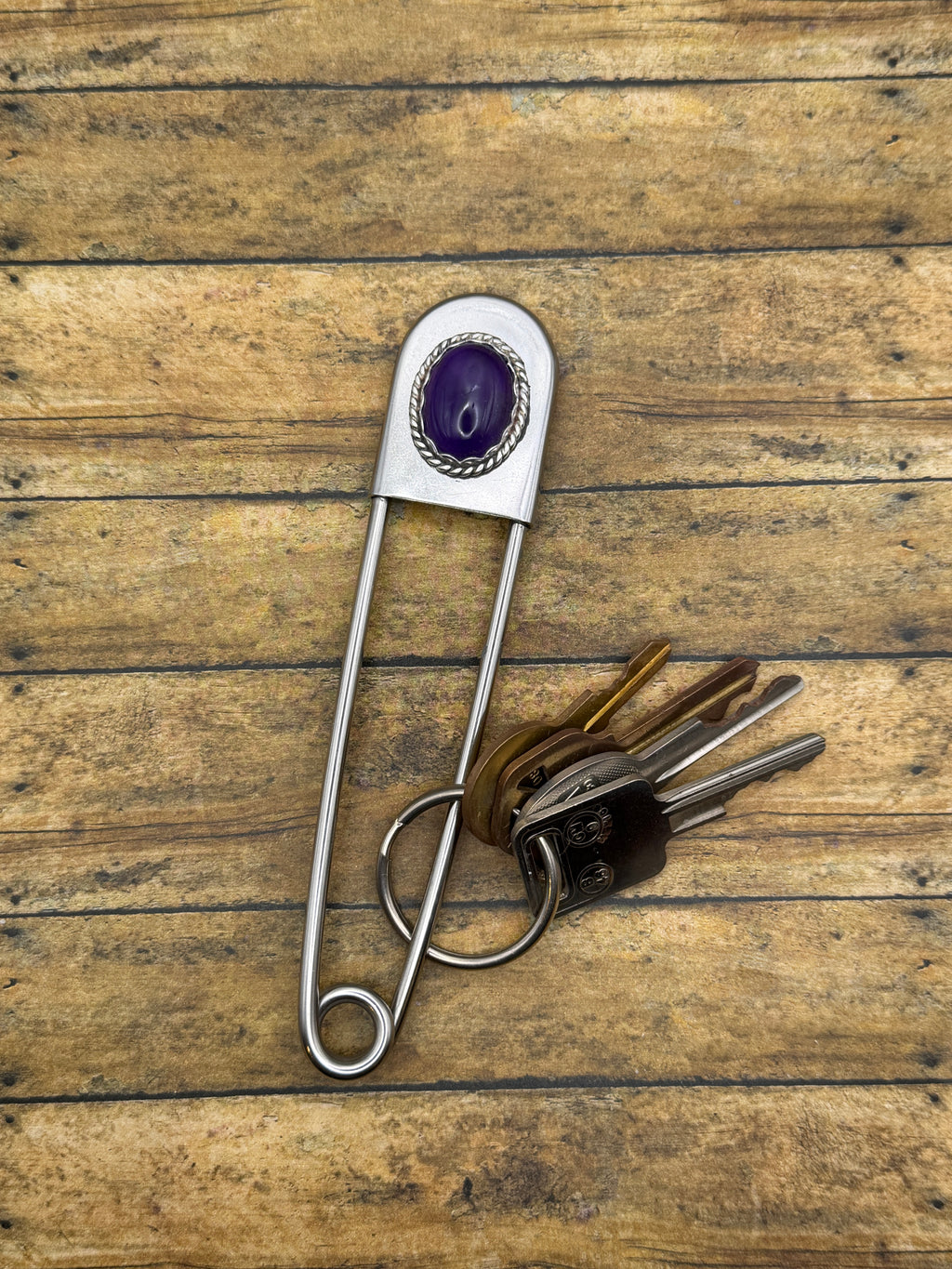 Kahlea-Jumbo Safety Pin Keychain with Amethyst