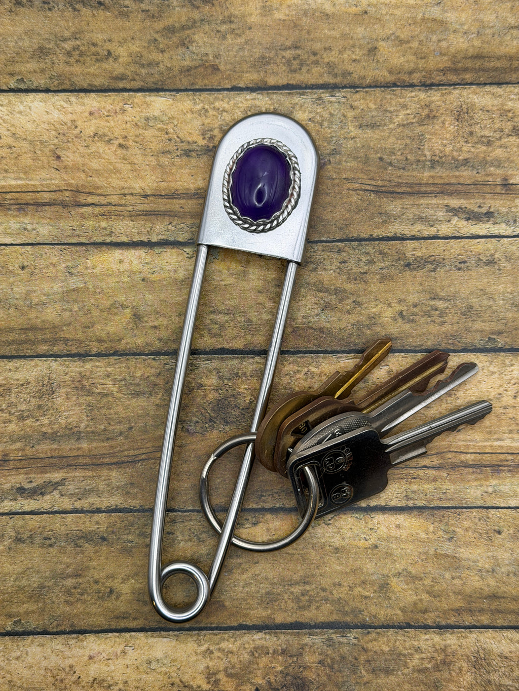 Kahlea-Jumbo Safety Pin Keychain with Amethyst