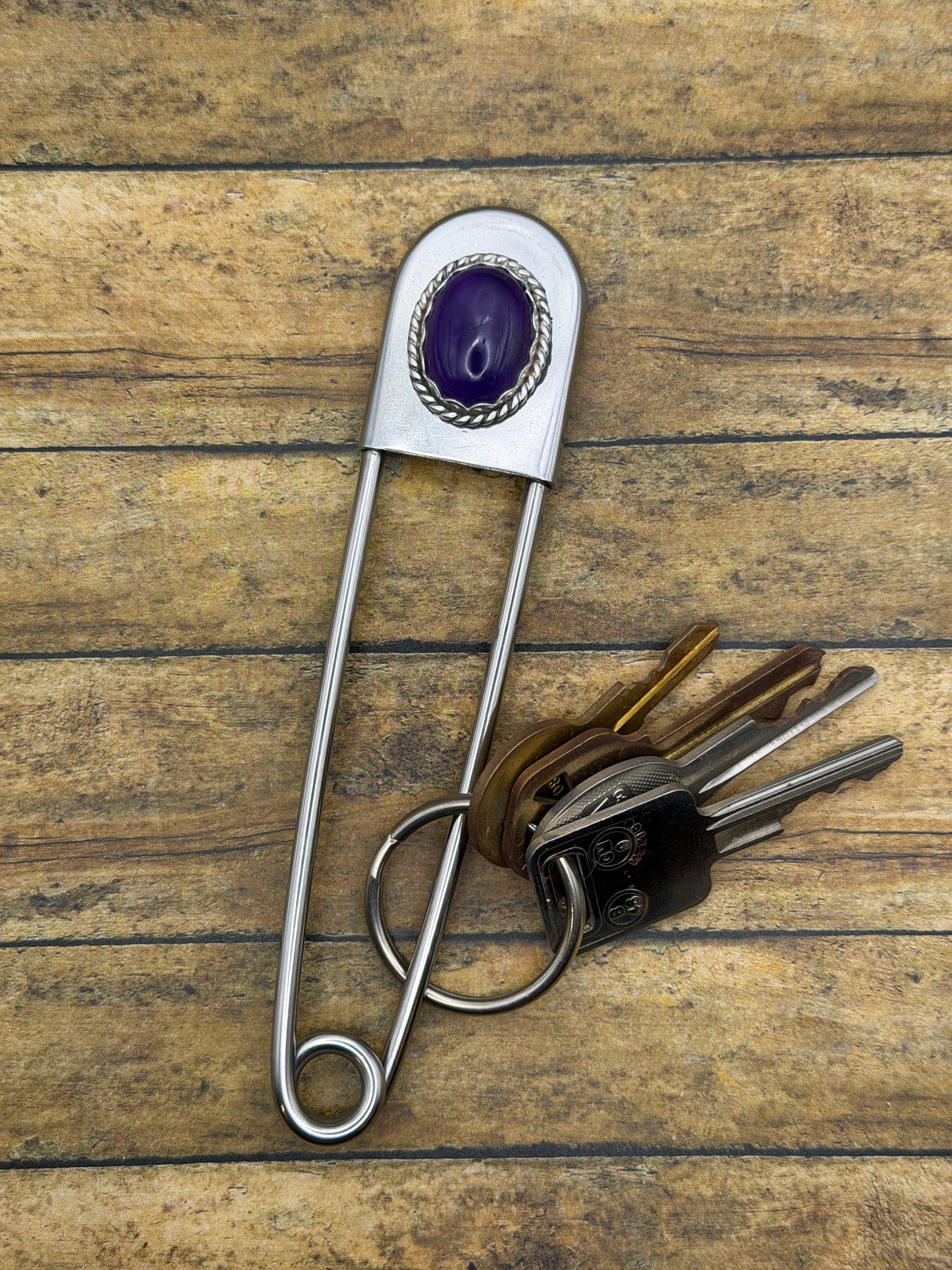 Kahlea-Jumbo Safety Pin Keychain with Amethyst