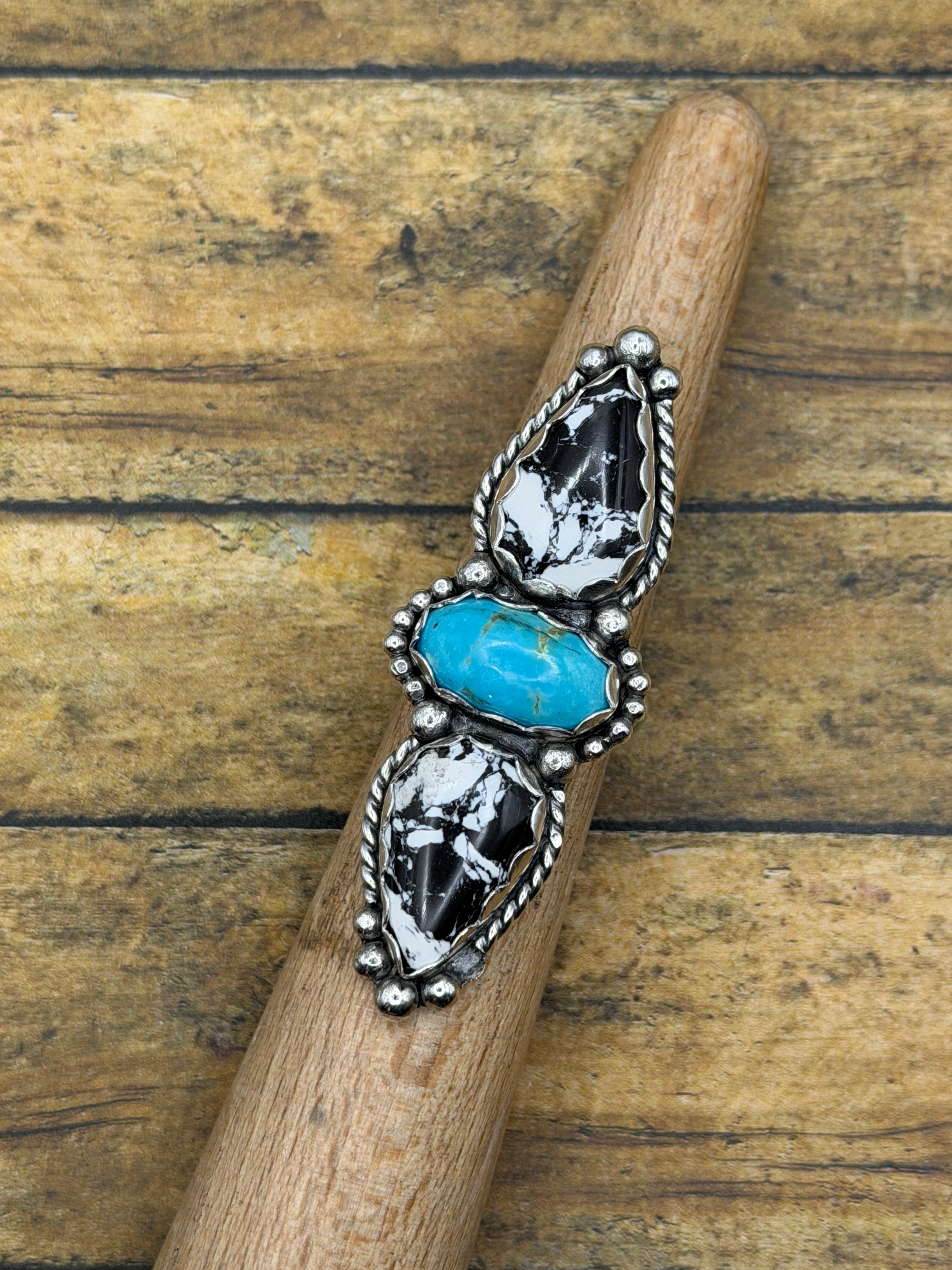 Alicia-White Buffalo Turquoise and Turquoise Triple Gemstone Ring