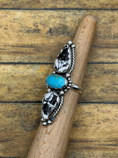 Alicia-White Buffalo Turquoise and Turquoise Triple Gemstone Ring